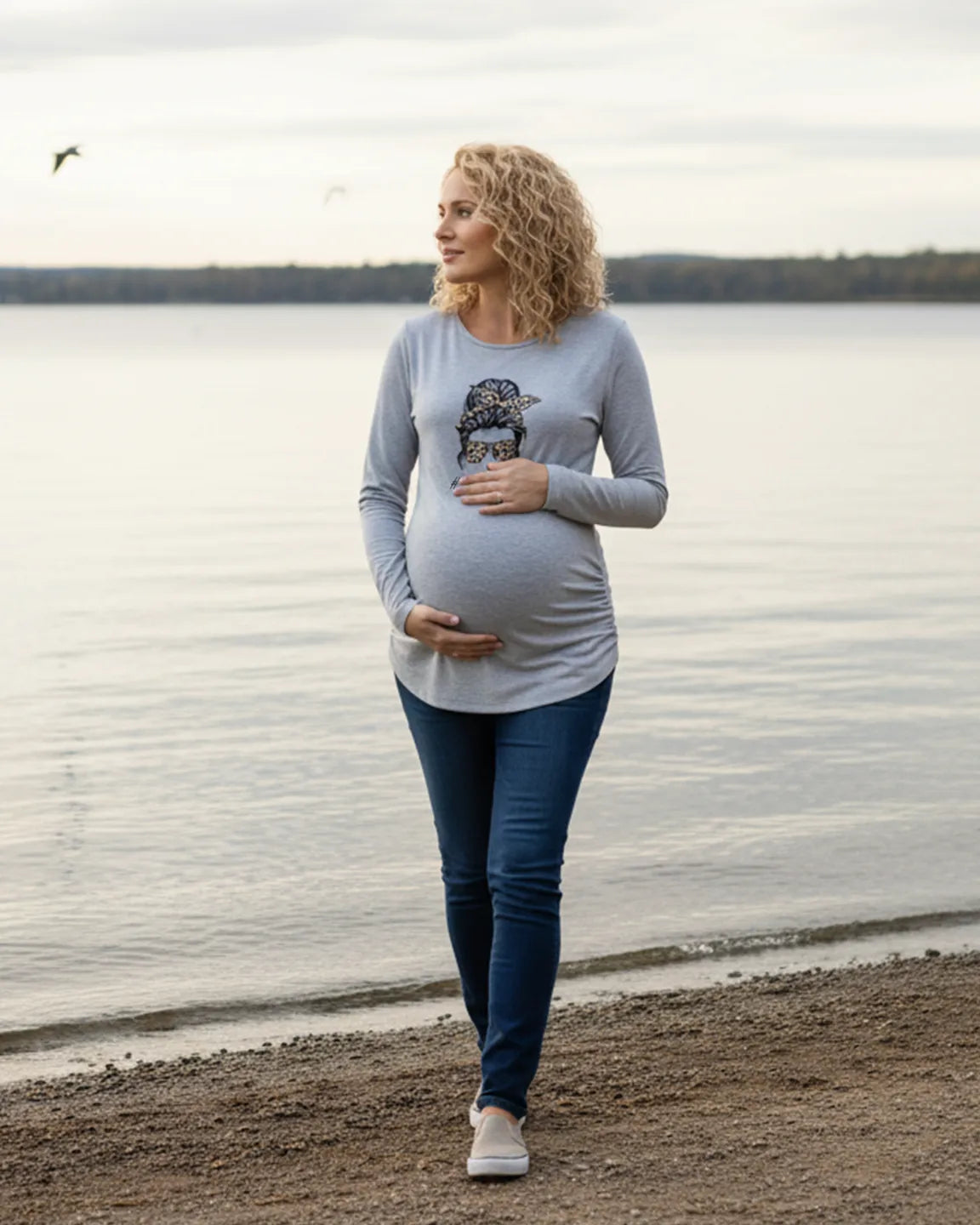 Round-neck Printed Maternity Top