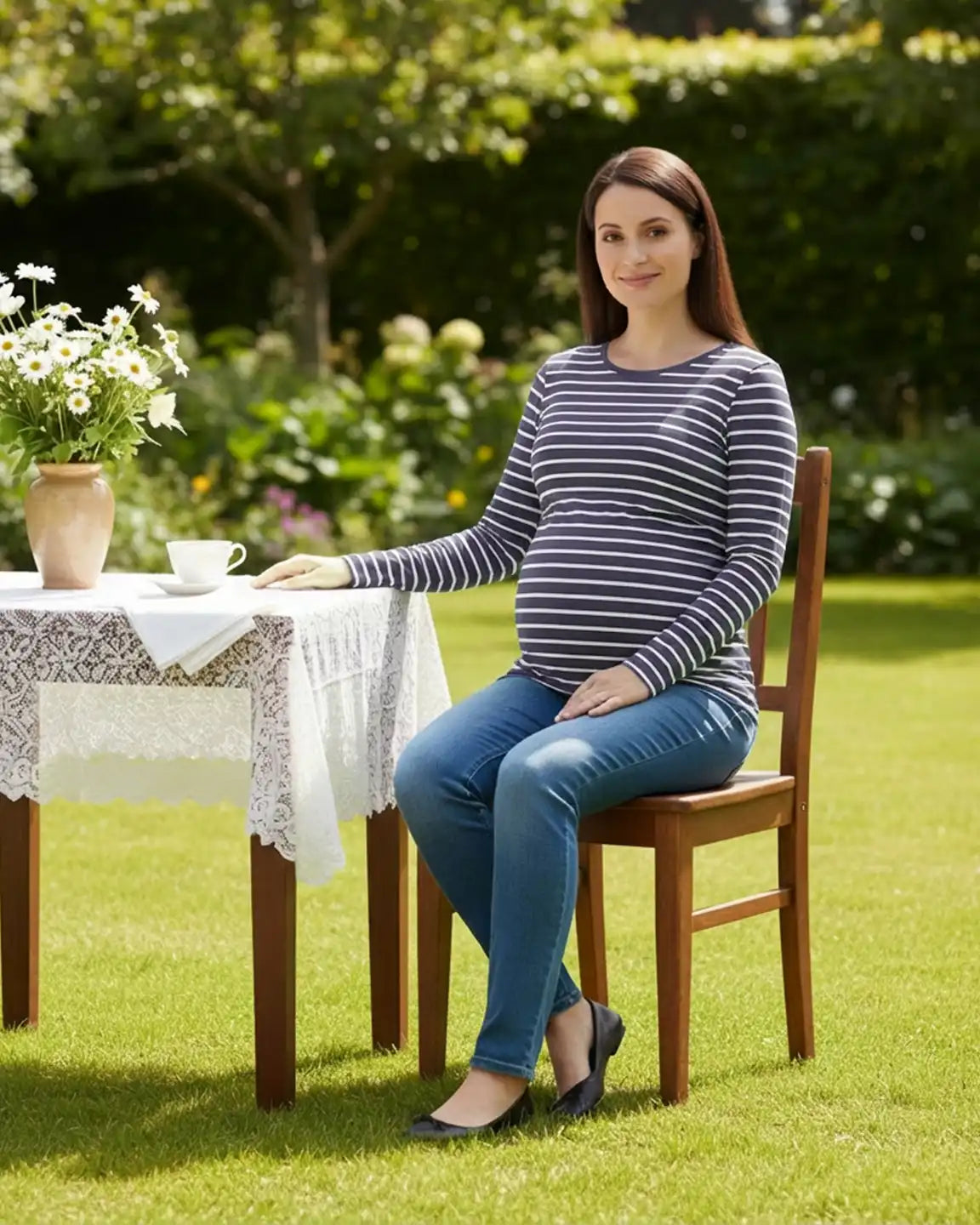 Long-Sleeve Striped Print Maternity & Nursing Top