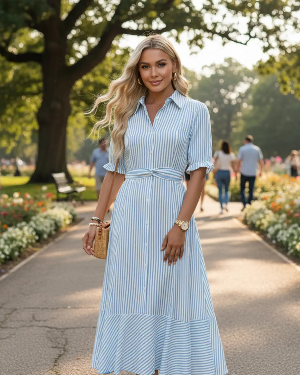 Lapel Puff-Sleeve A-line Maternity Dress