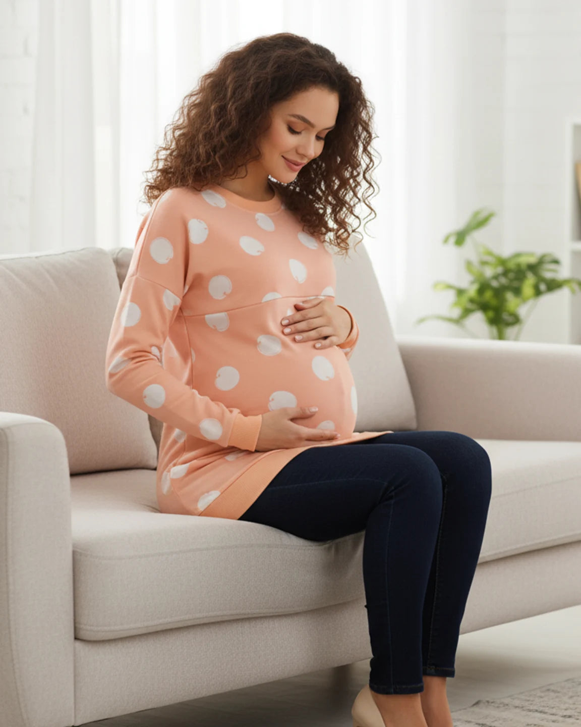 Polka Dot Round-Neck Maternity & Nursing Sweater