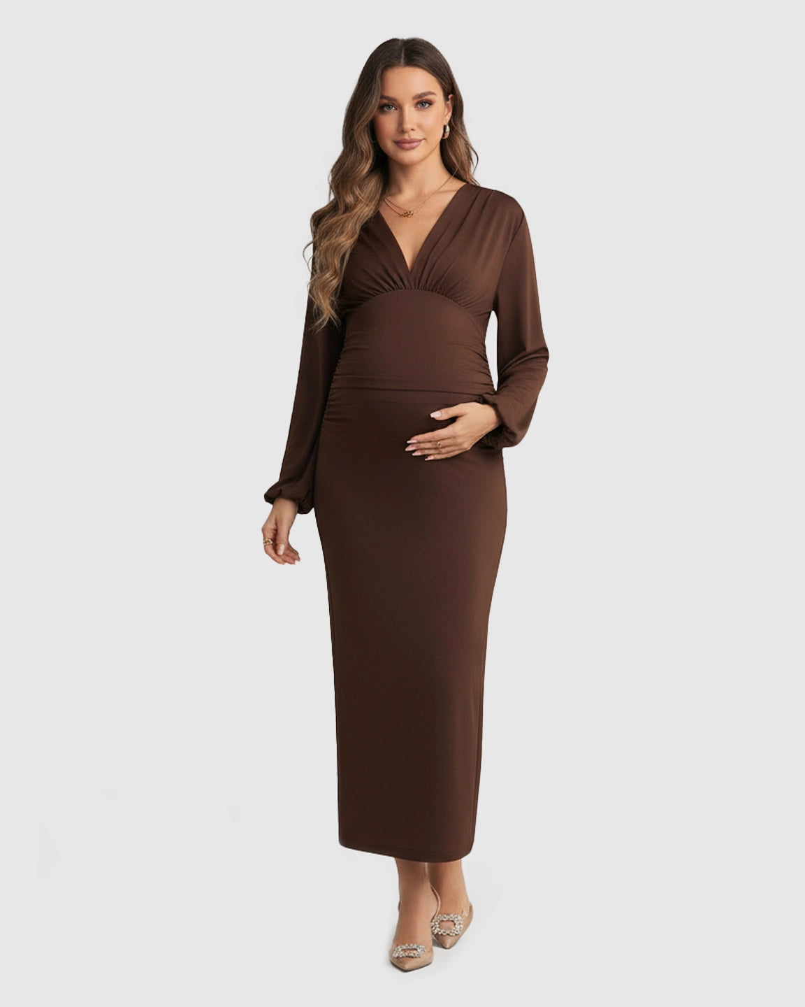 Elegant Long Sleeve Bodycon Maternity Maxi Dress