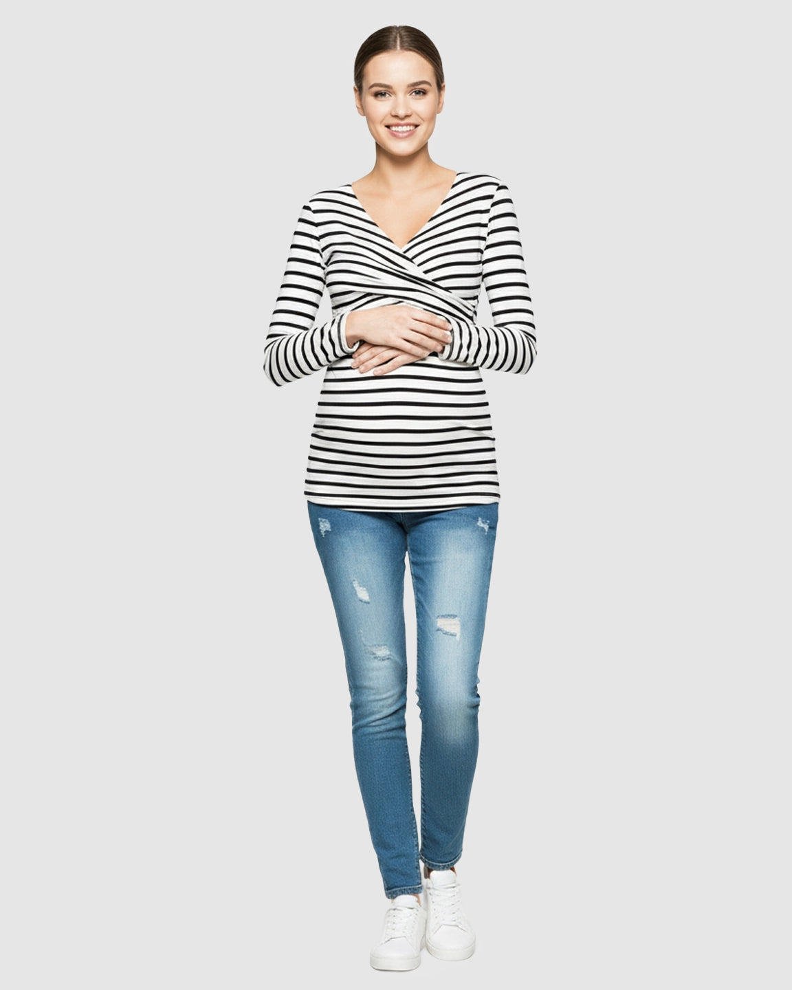 Long-Sleeve V-Neck Maternity Shirt