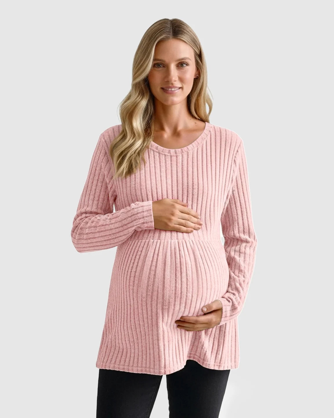 Stretch-Ribbed Casual-Fit Maternity Top