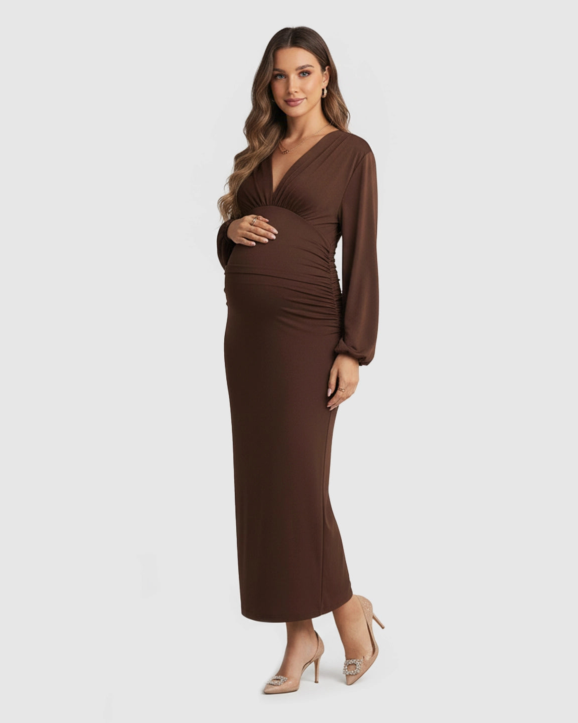 Elegant Long Sleeve Bodycon Maternity Maxi Dress