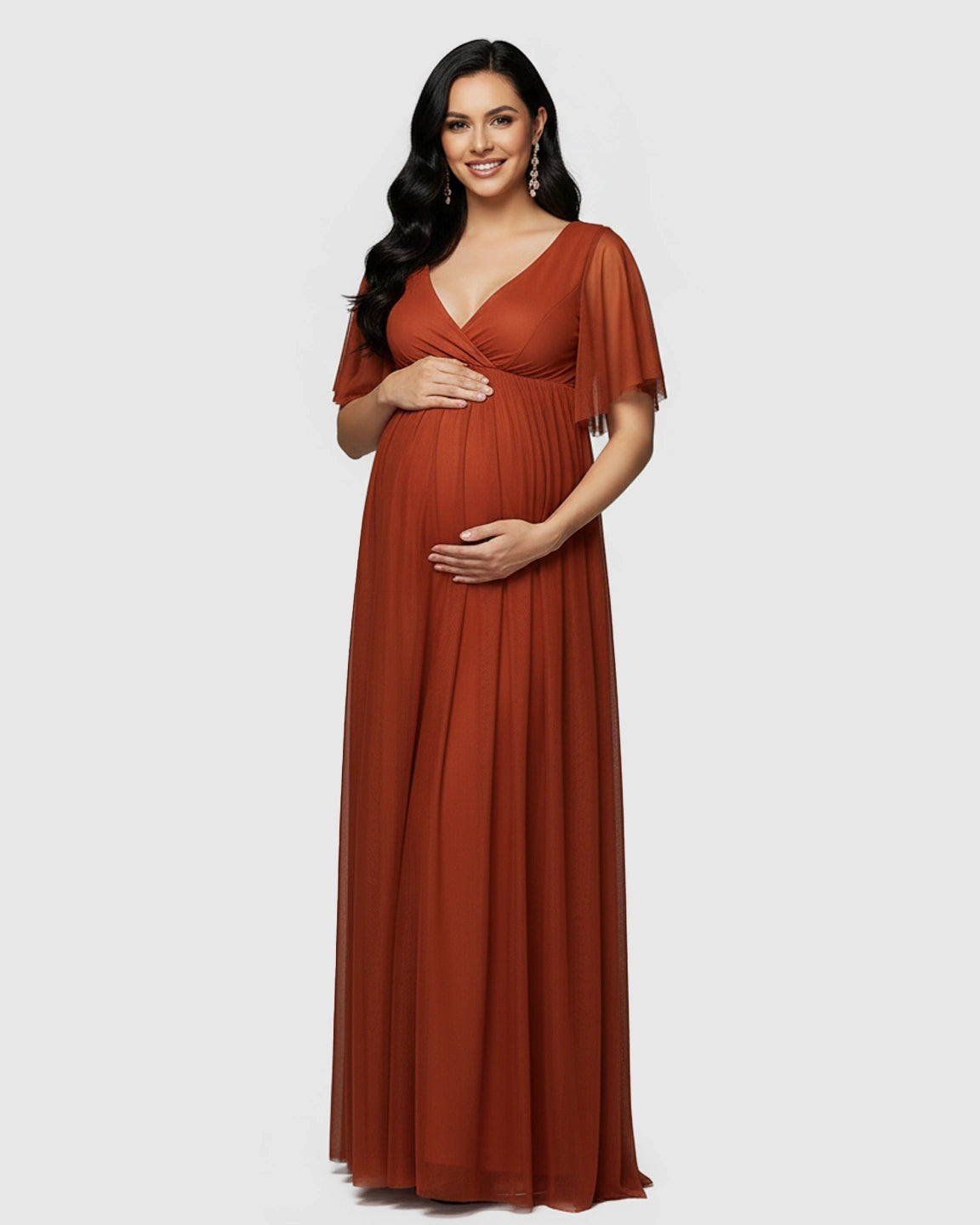 Flutter Sleeve V-Neck Chiffon Maternity Maxi Dress