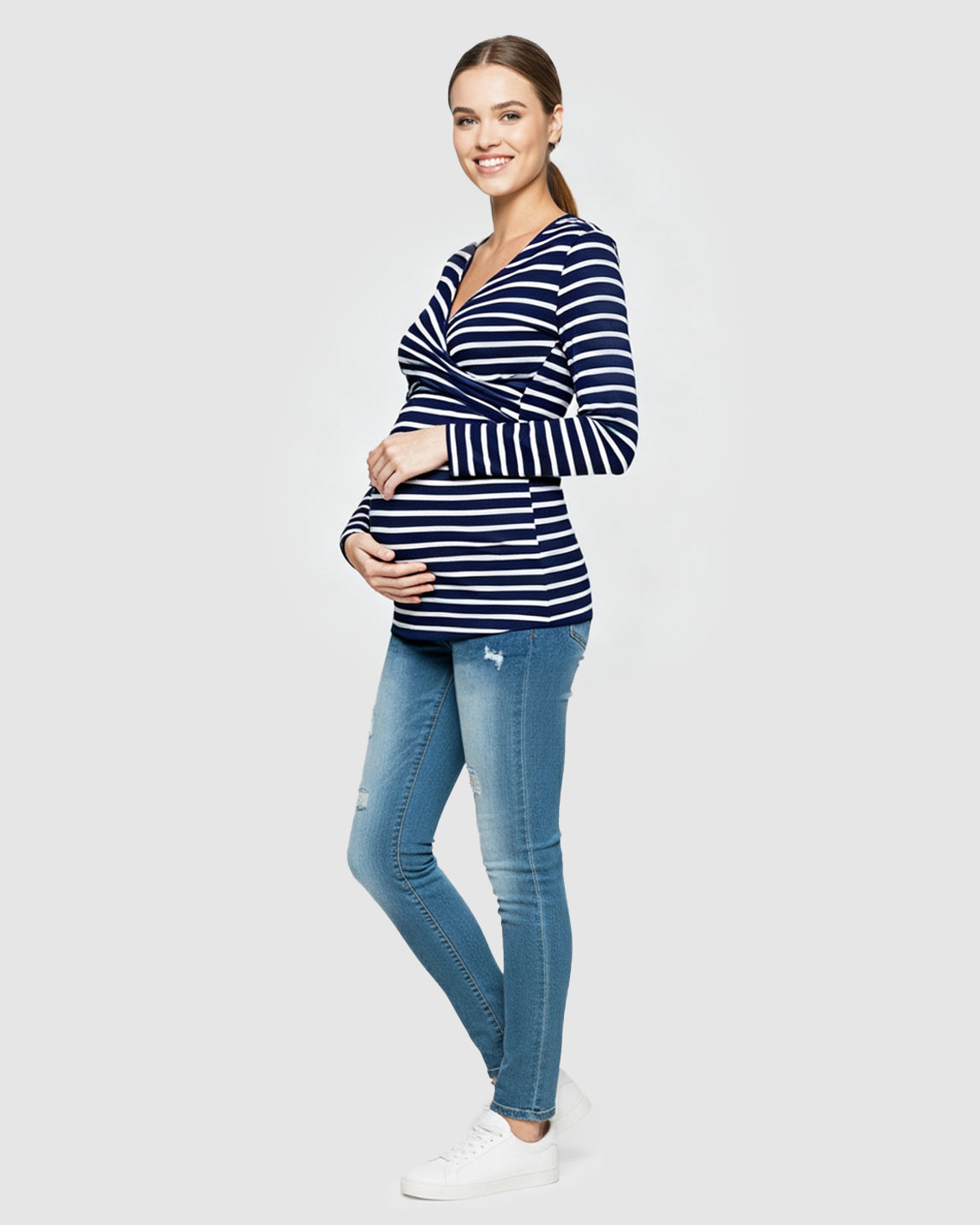 Long-Sleeve V-Neck Maternity Shirt