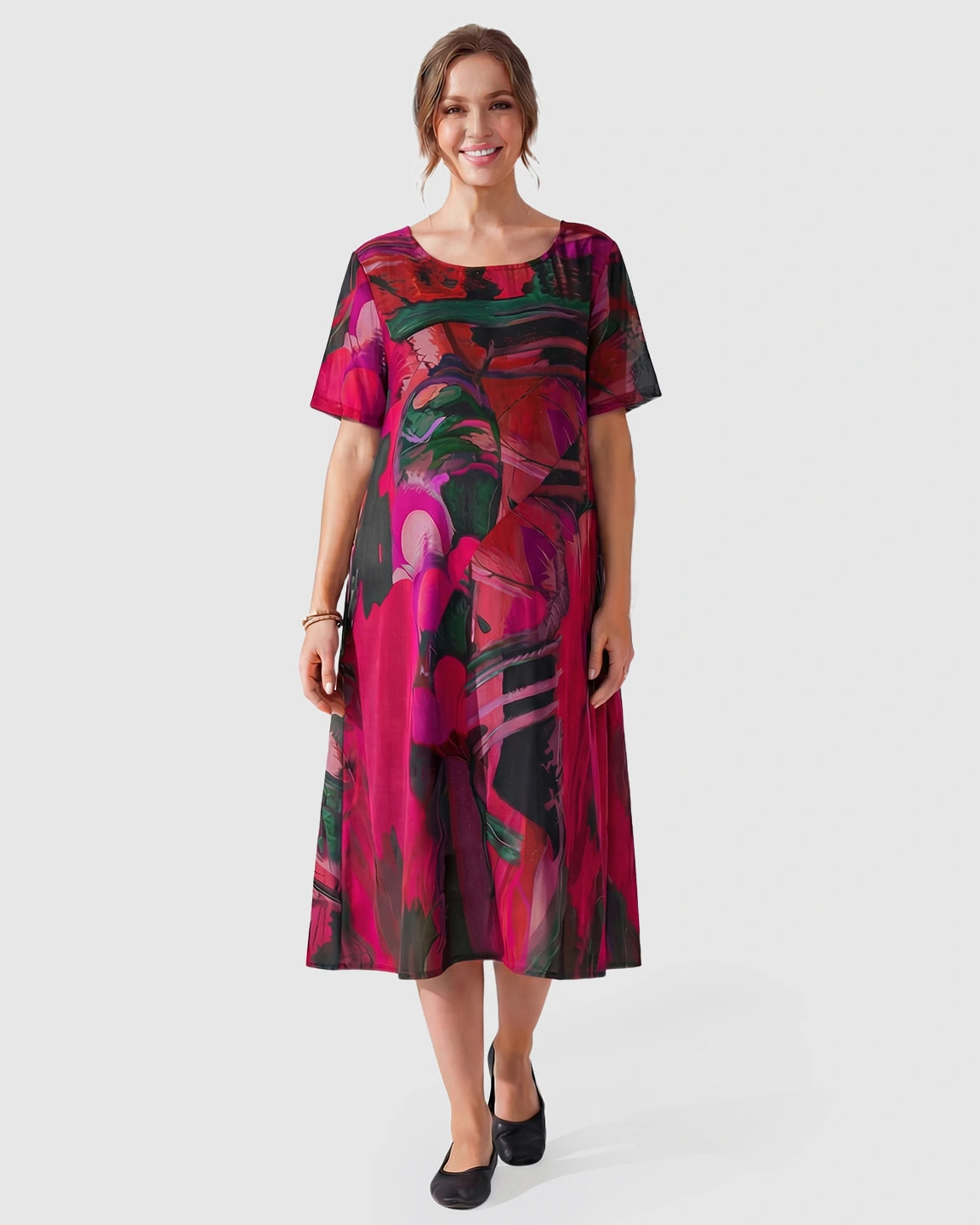 Red Abstract Print Empire Waist Maternity Dress