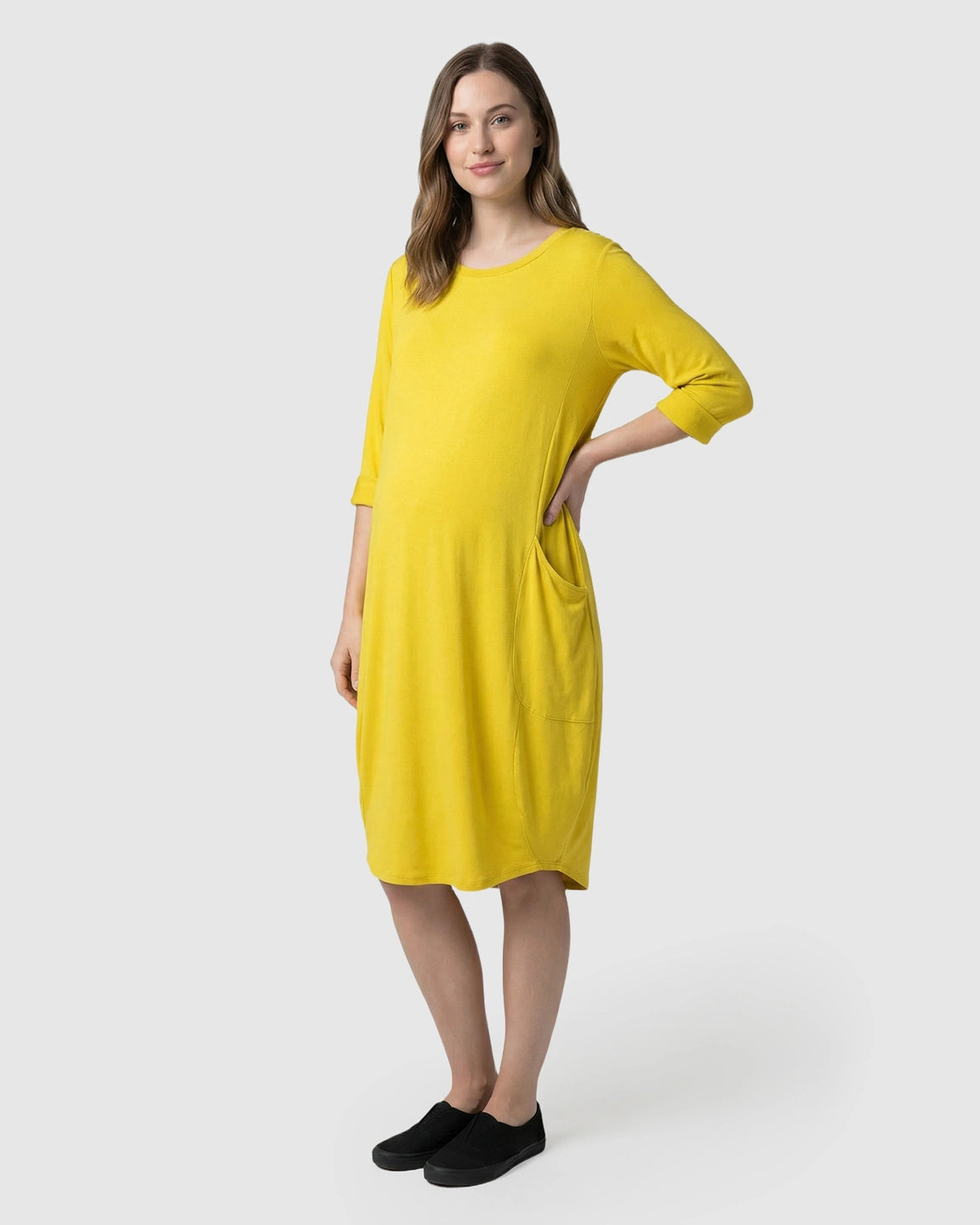 Pocketed Lantern Skirt Maternity Midi Dress