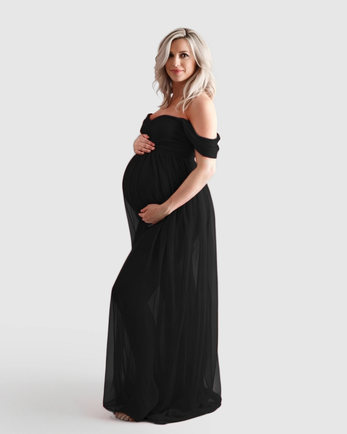 Off-Shoulder Flowing Maternity Photoshoot Gown
