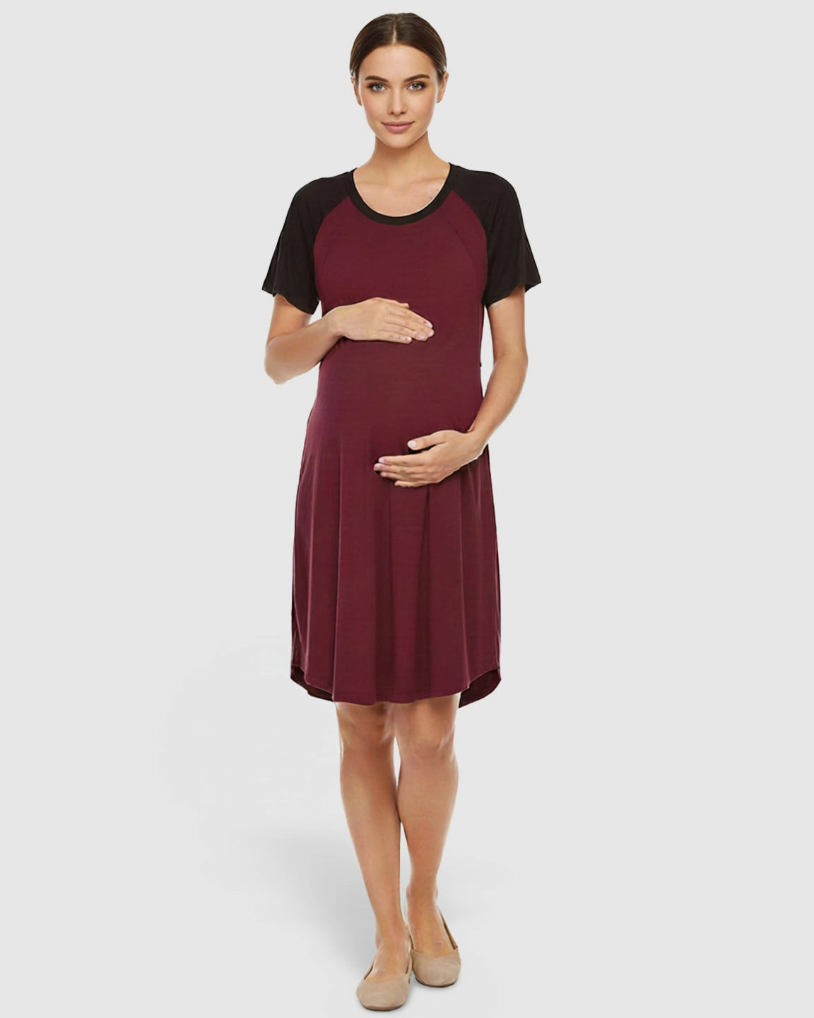 Contrast Sleeve Loose Fit Maternity & Nursing Dress