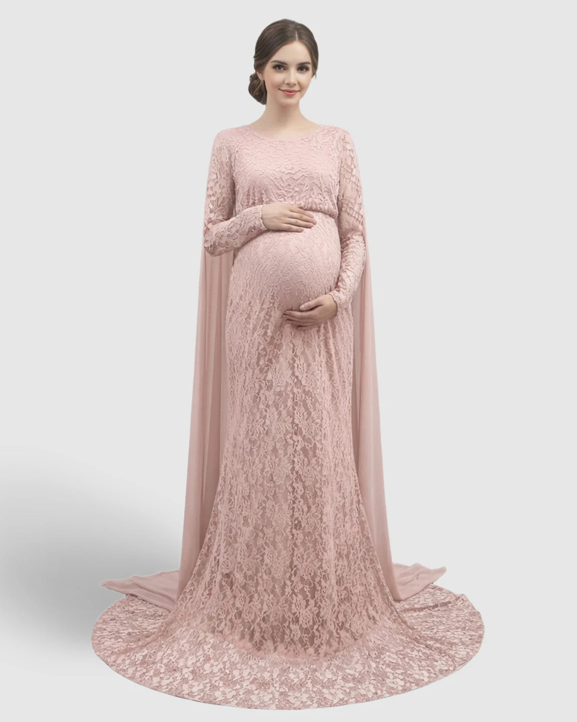 Lace Cape Trailing Maternity Photography Gown