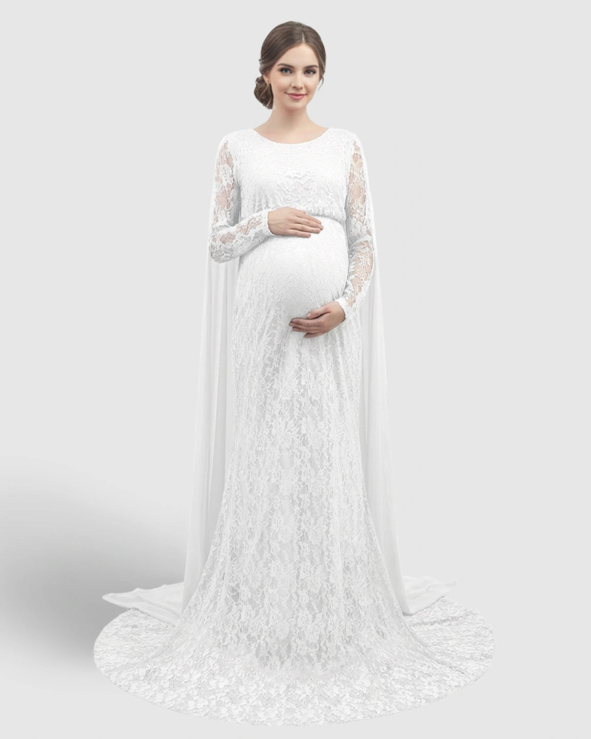 Lace Cape Trailing Maternity Photography Gown