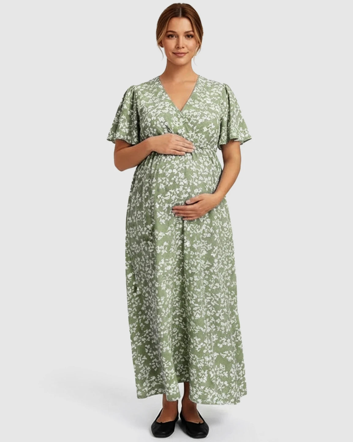 V-neck Bohemian Style Maternity Maxi Dress