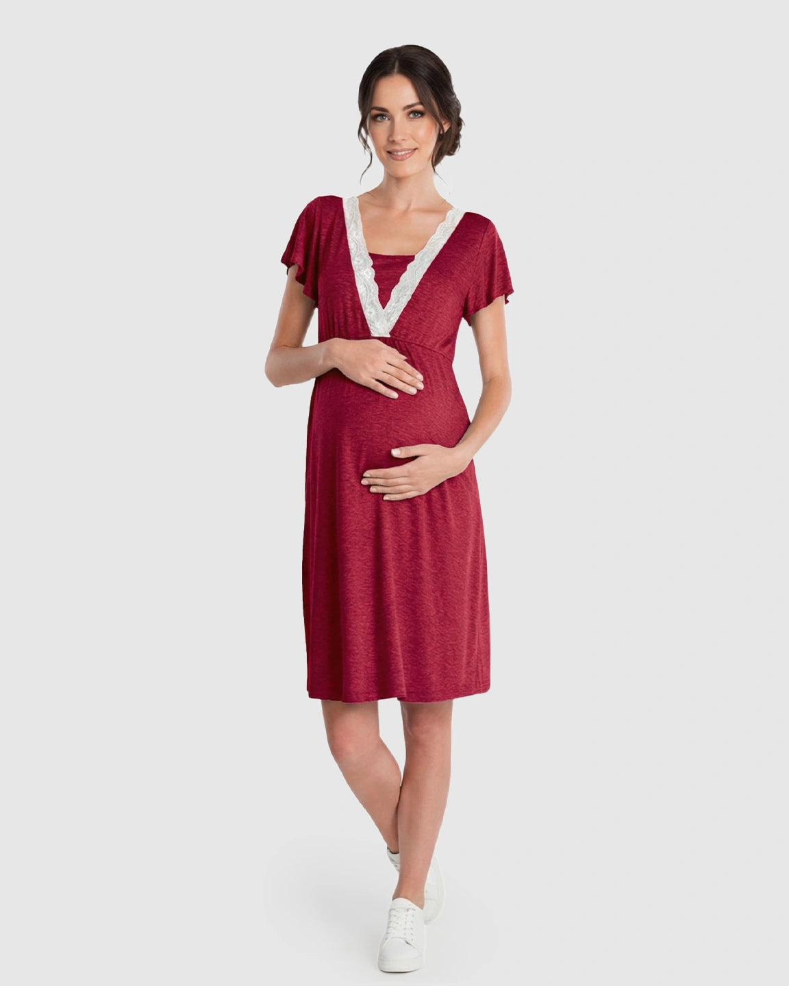 Lace-Trim V-Neck Maternity & Nursing Nightdress