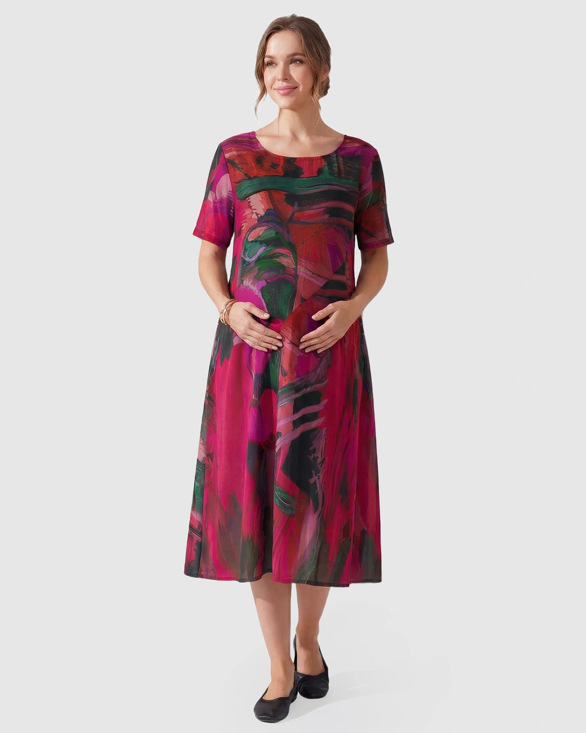 Red Abstract Print Empire Waist Maternity Dress