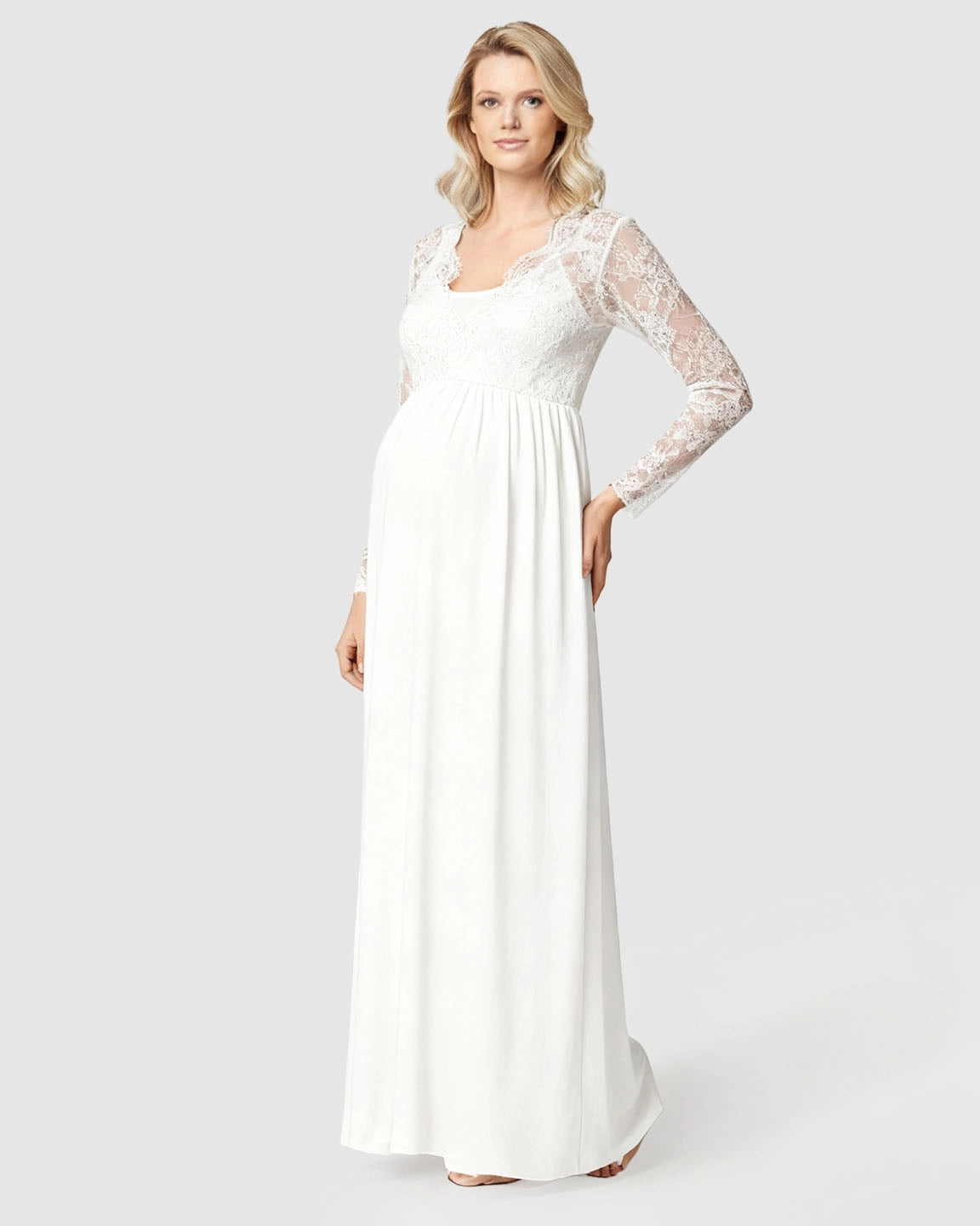 Scalloped Lace Neckline Elegant Maternity Gown