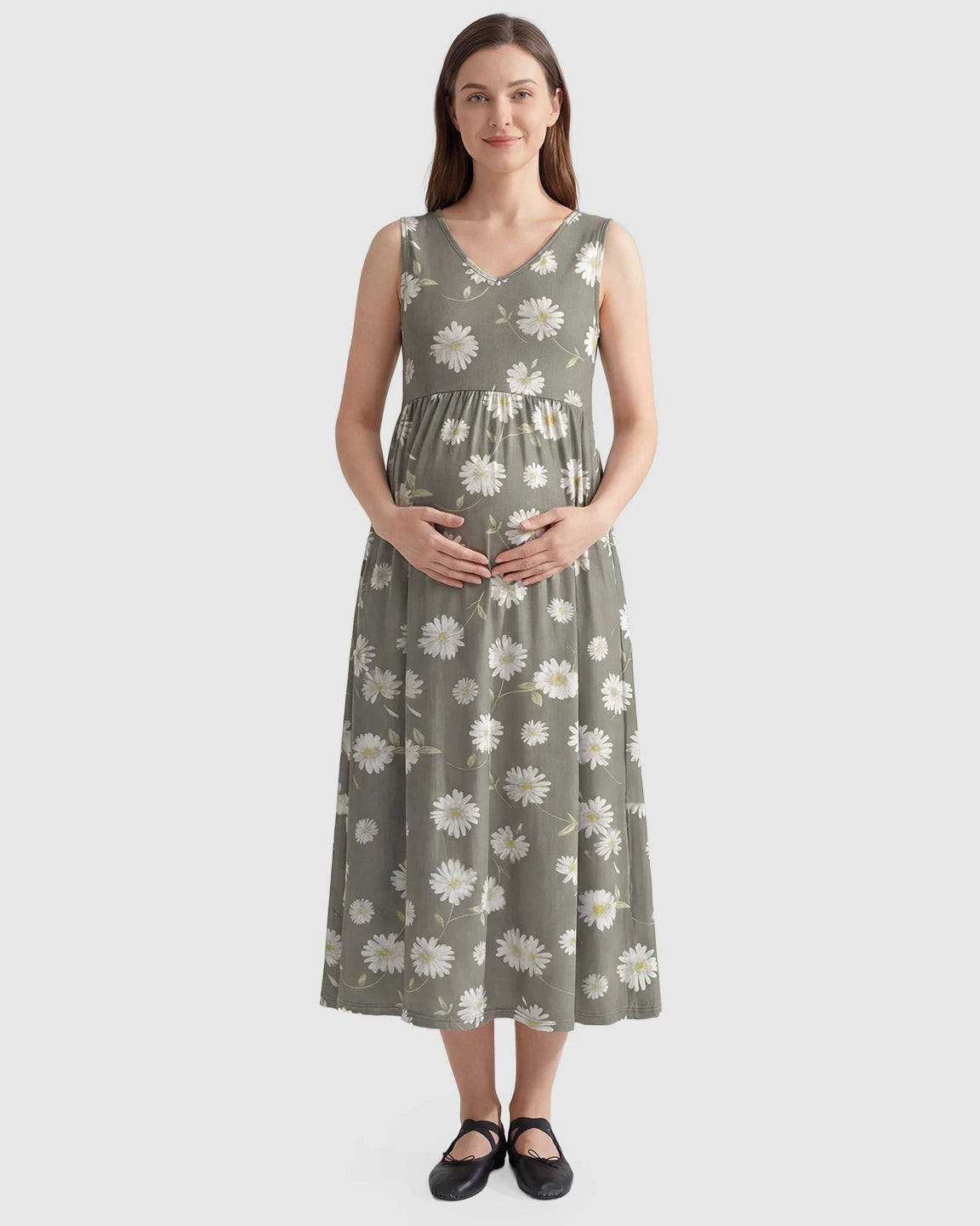 Floral Print A-line Maternity Midi Dress