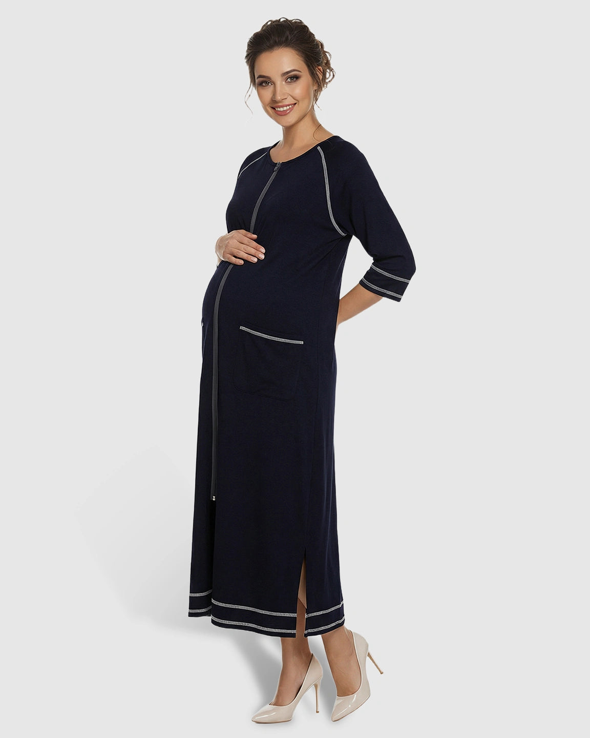 Front Zipper Loose Fit Maternity & Nursing Dress