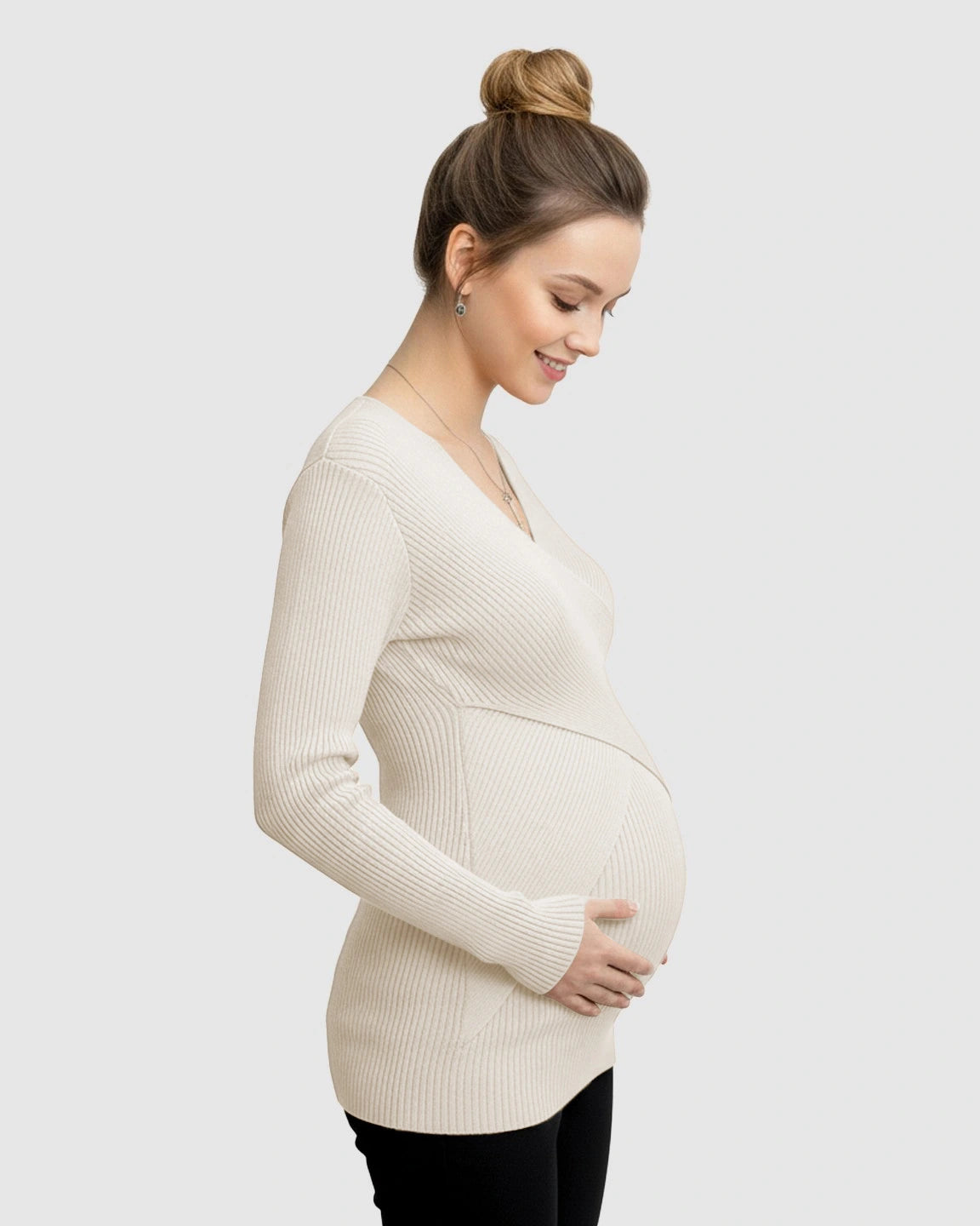 Faux-Wrap Ribbed Maternity Top