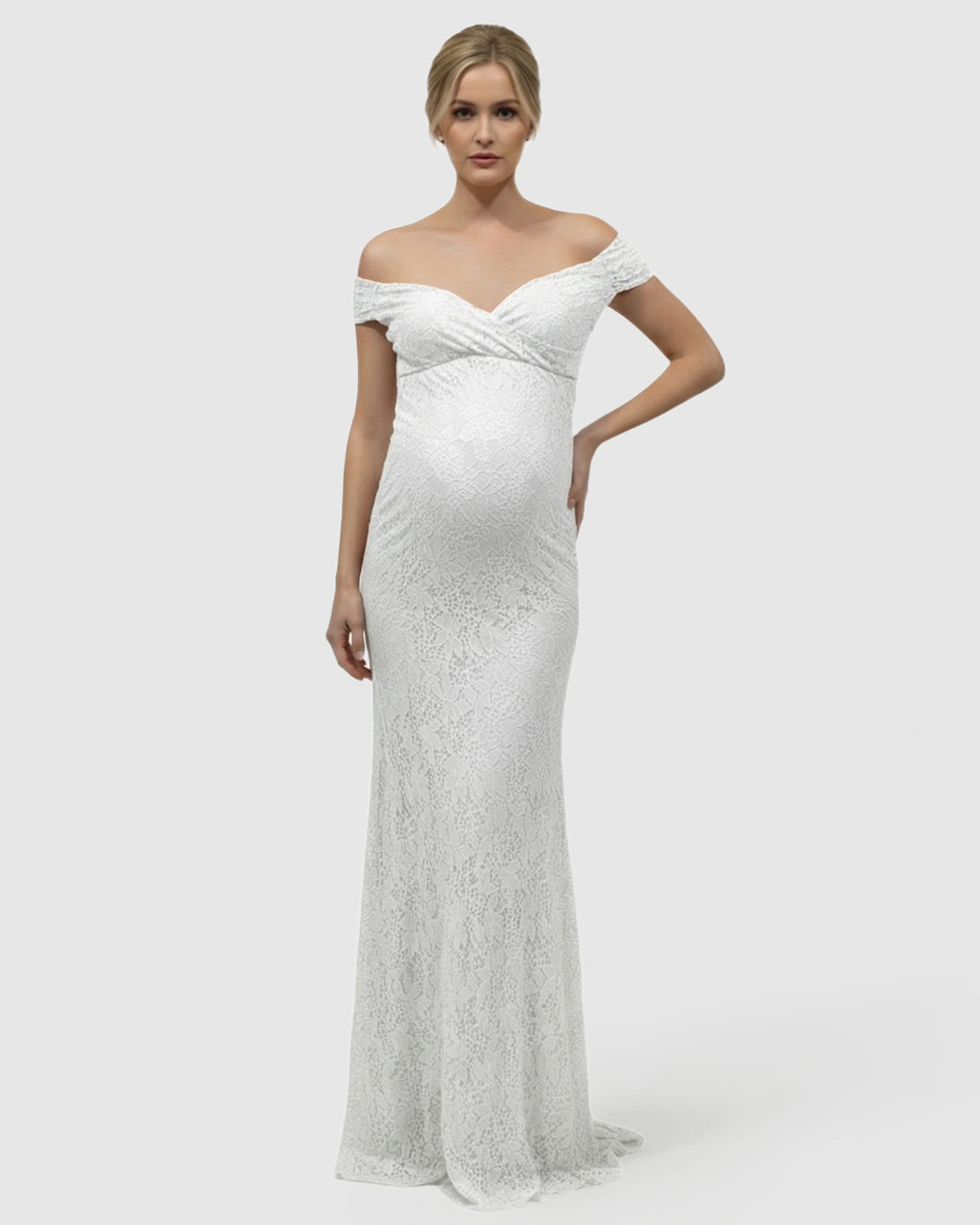 Off-Shoulder Train-Hem Maternity Photoshoot Gown