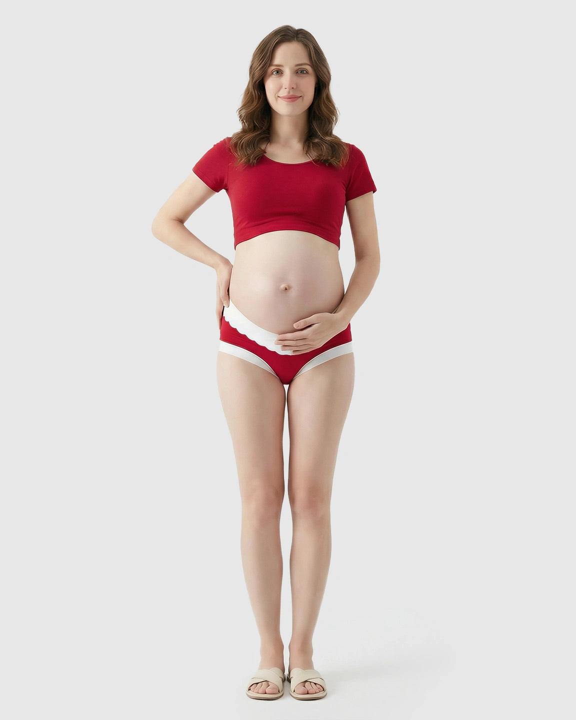 Lace Trim Mid-Waist Color Block Maternity Underwear