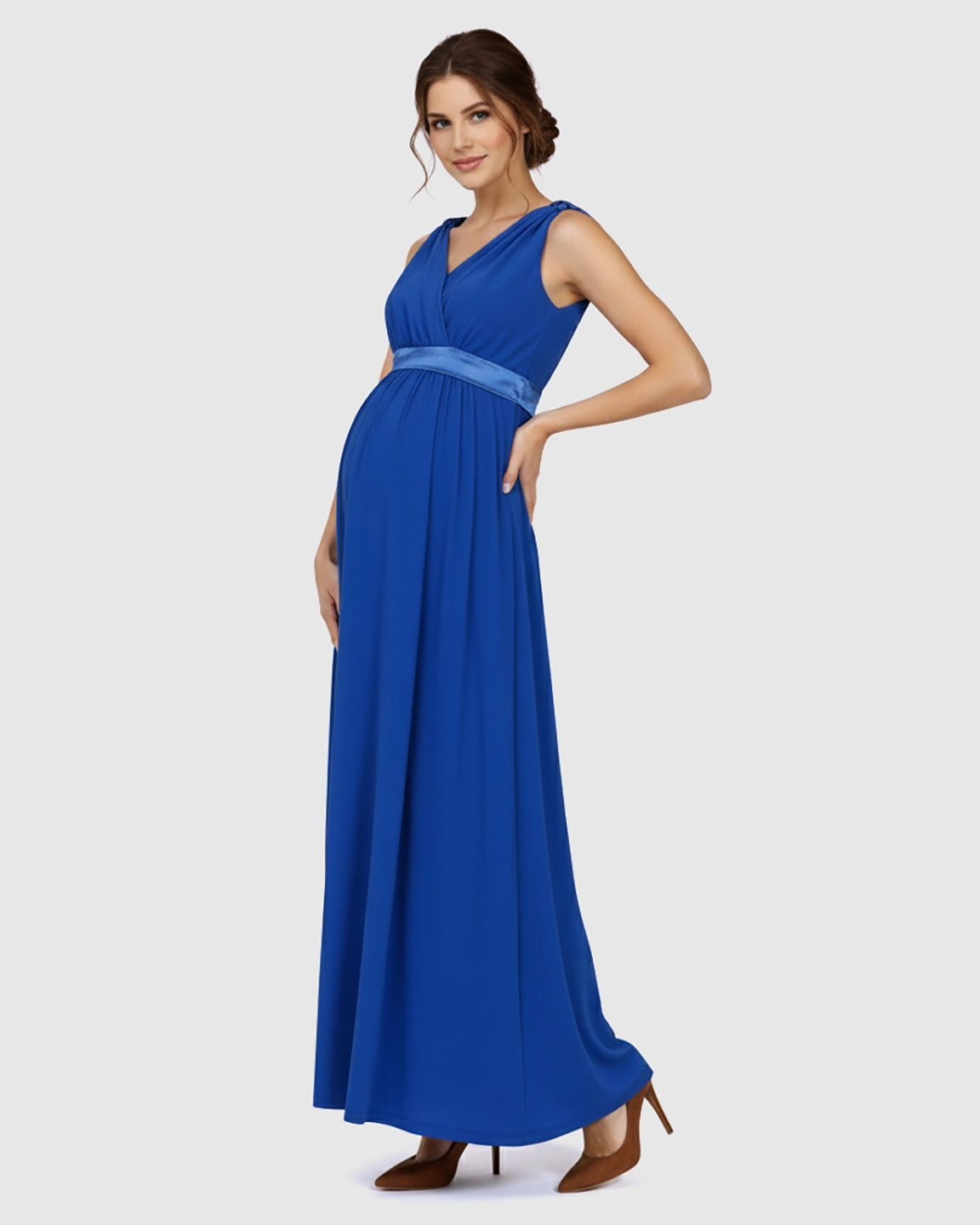 Fitted-Waist V-Neck Maternity Dress