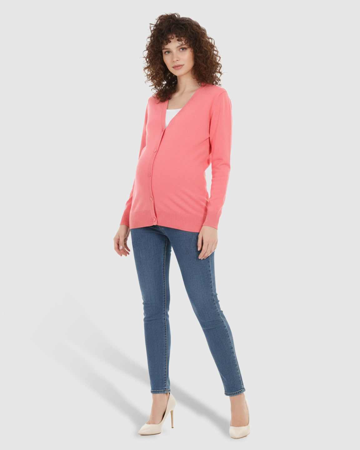 Button-Front V-Neck Maternity Cardigan