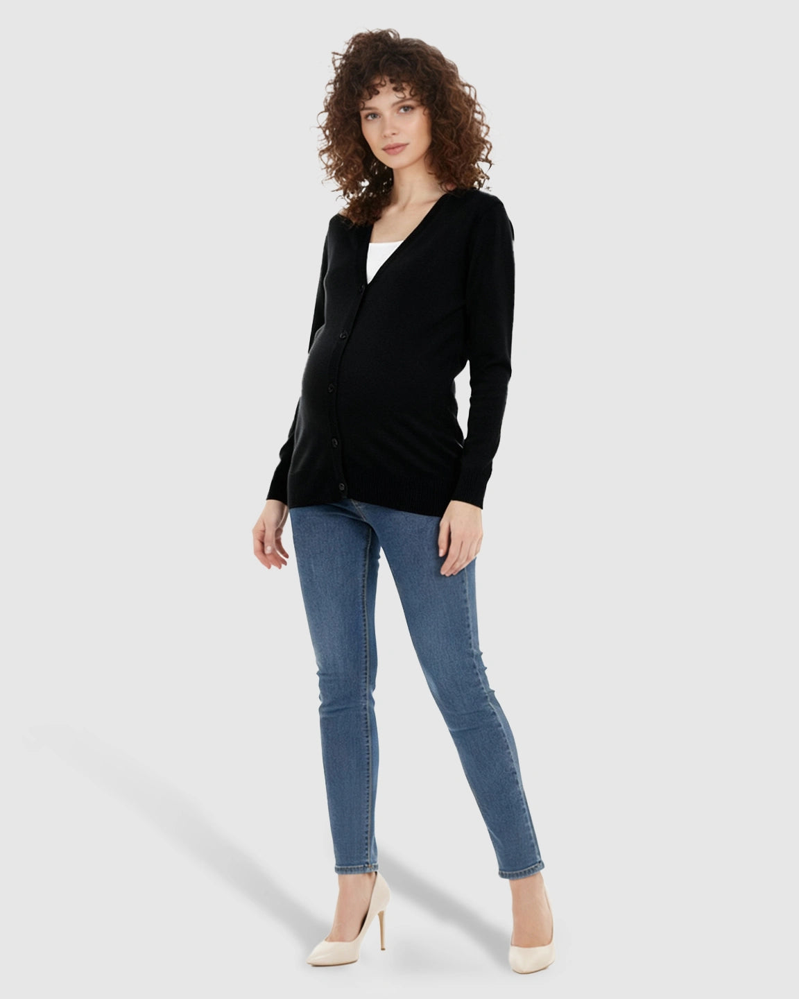 Button-Front V-Neck Maternity Cardigan