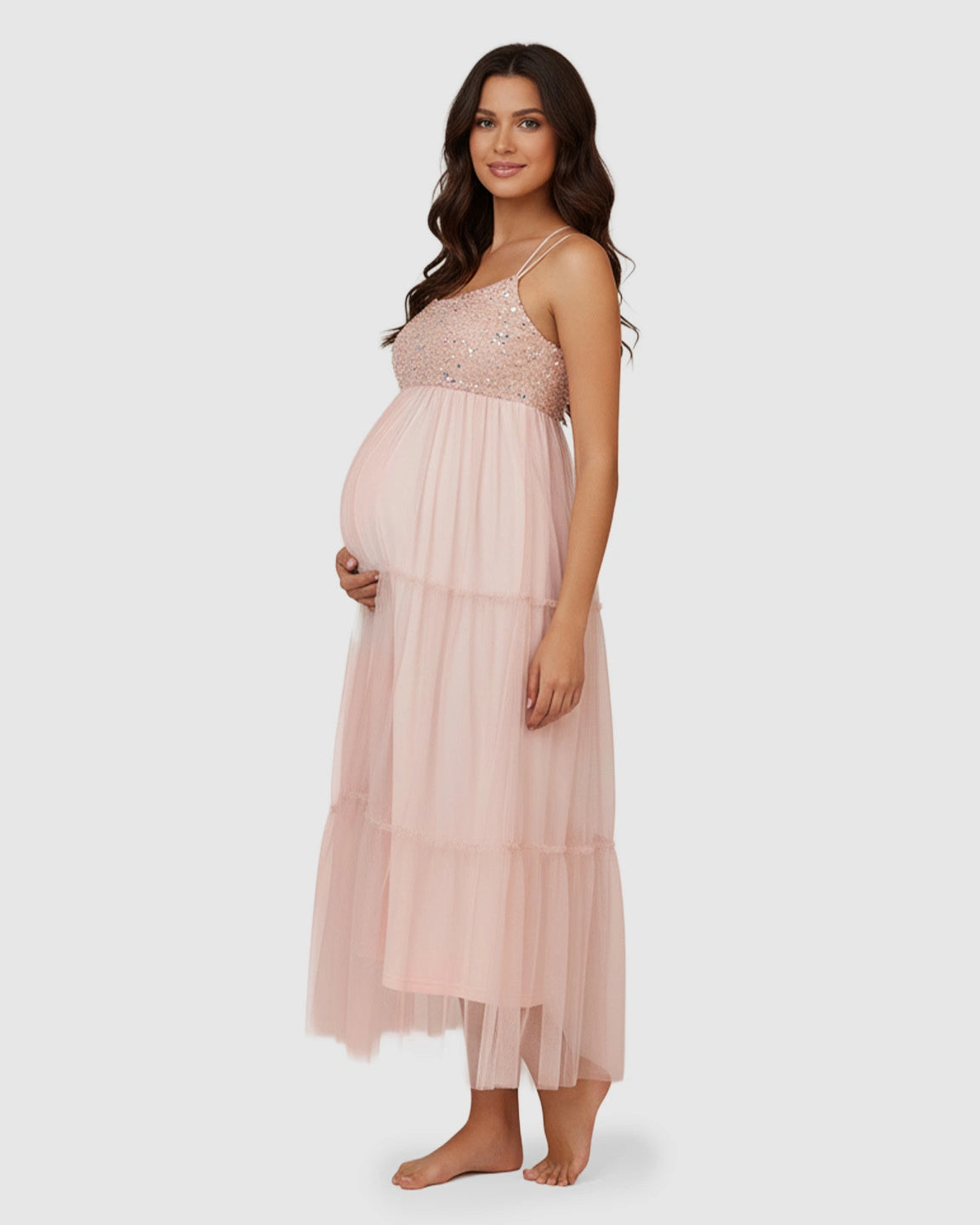 Sequin Halter Mesh Maternity Gown