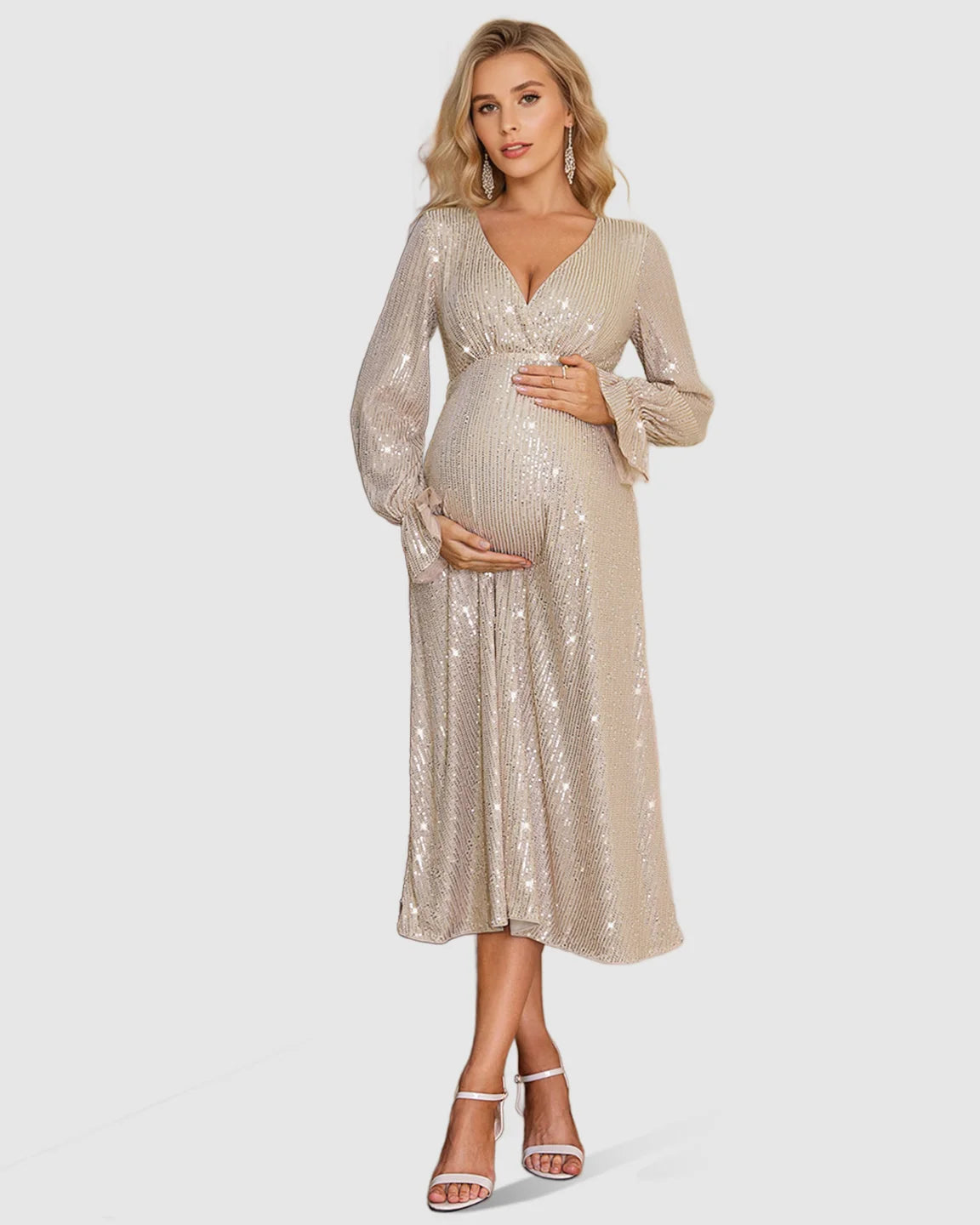 Fully Sequined Empire-Waist Maternity Midi Dress