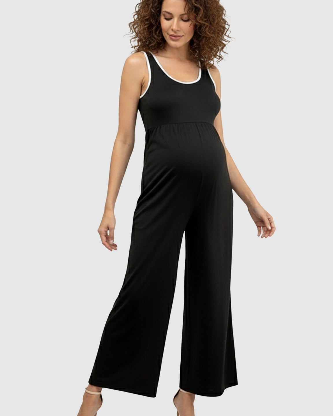 Contrast-Trim Wide-Leg Maternity Jumpsuit