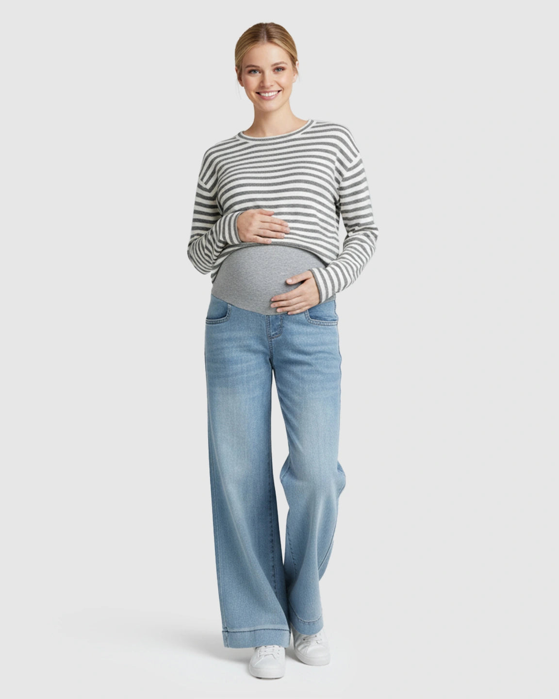 Folded Hem Wide Leg Maternity Jeans