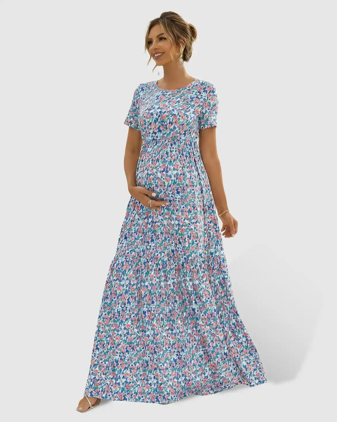 Flowy Floral-Pastoral Style Maternity Maxi Dress