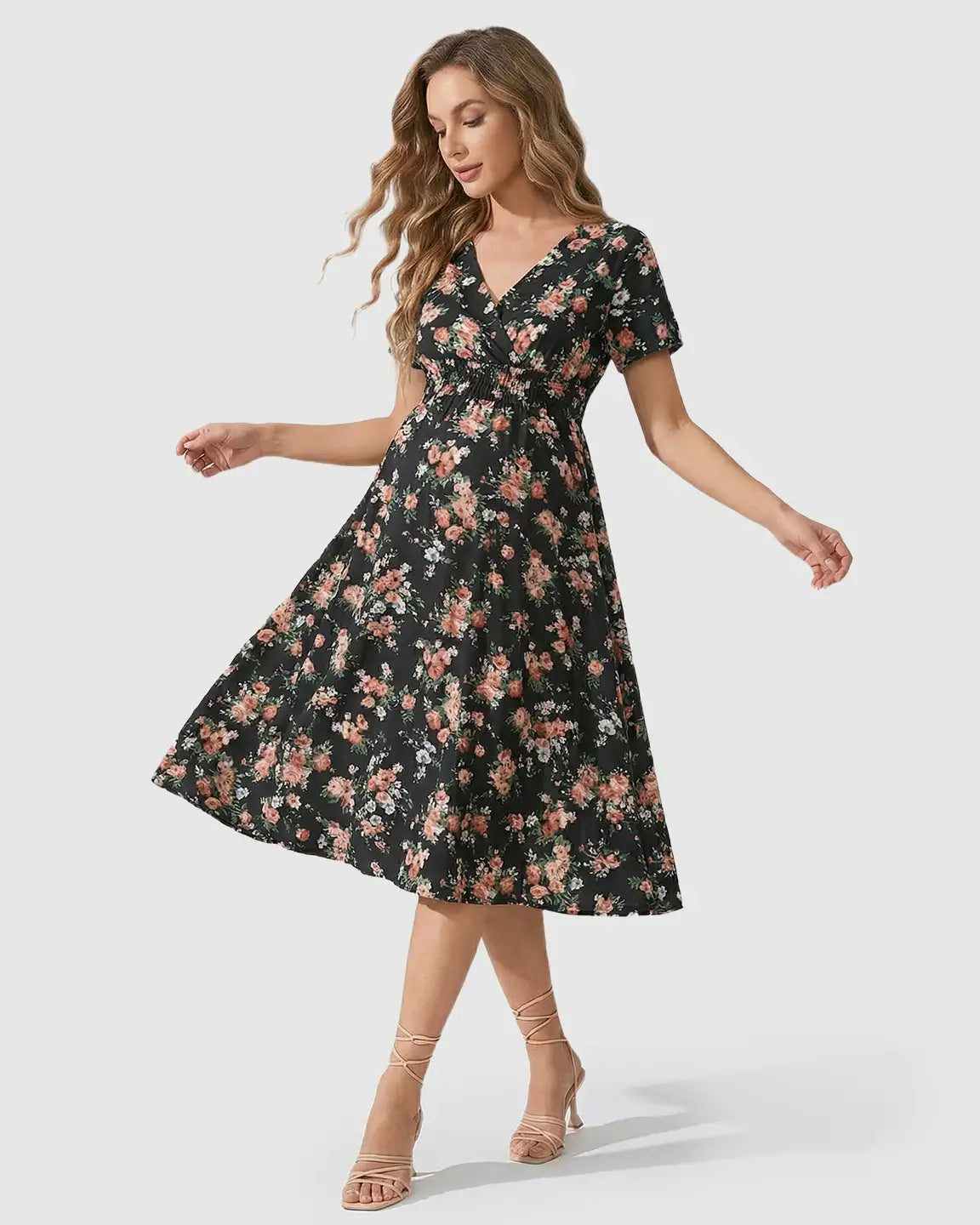 Stretch-Waist A-Line Maternity Midi Dress