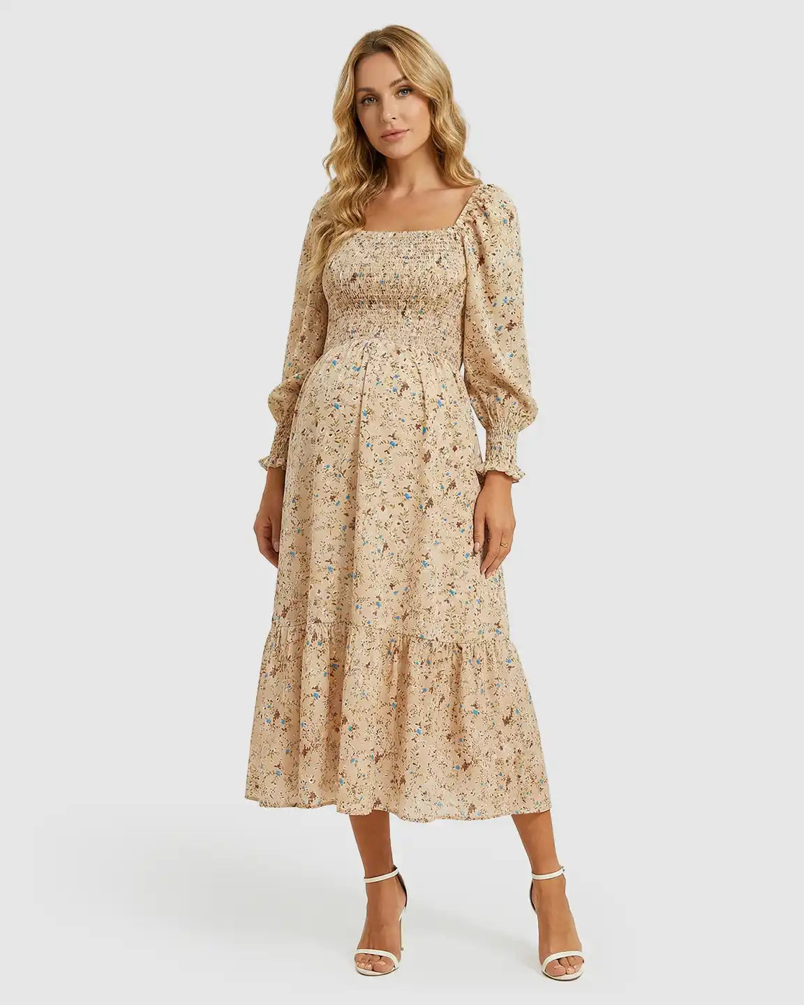 Wrinkle-Resistant Floral Maternity Midi Dress