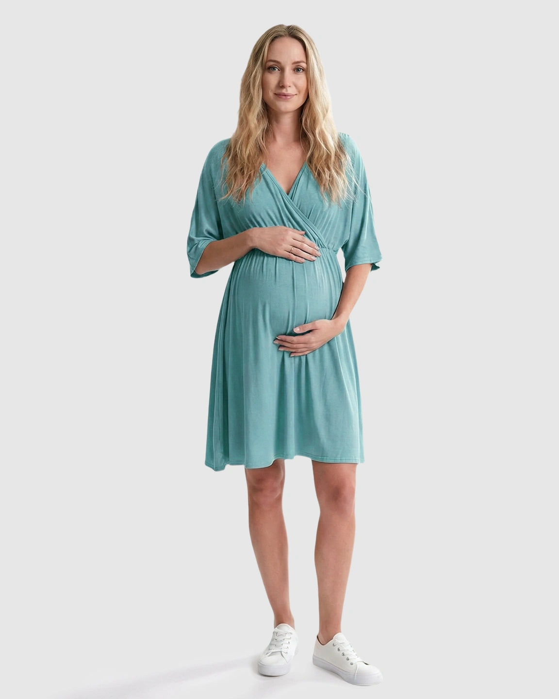 Cross-Front Romantic Style Maternity Midi Dress