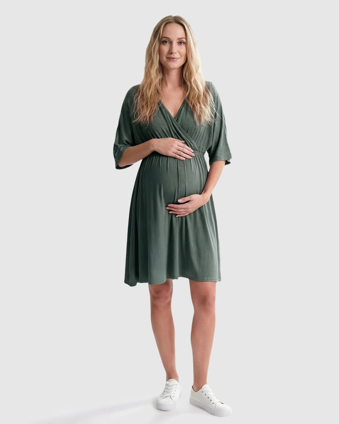 Cross-Front Romantic Style Maternity Midi Dress