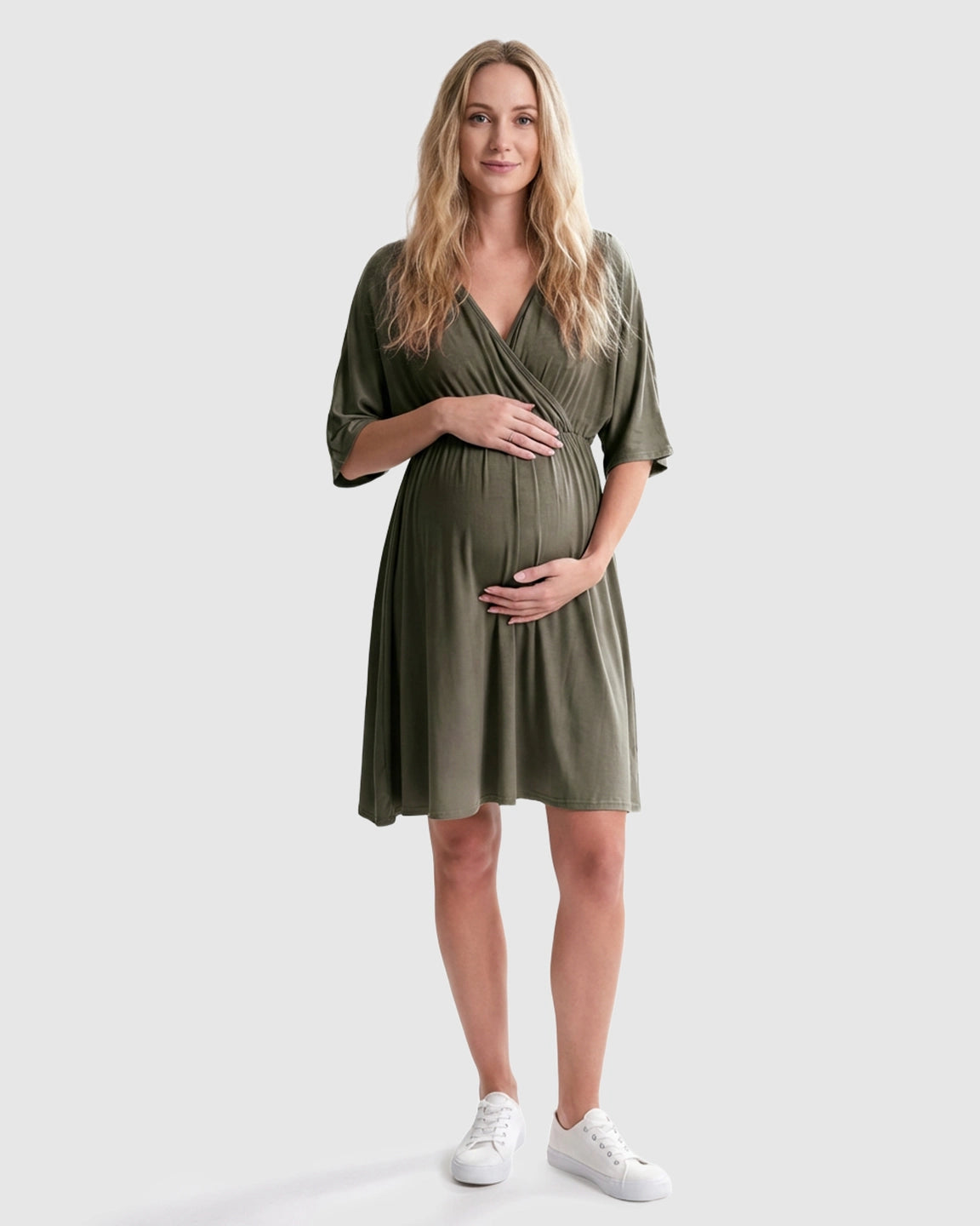 Cross-Front Romantic Style Maternity Midi Dress