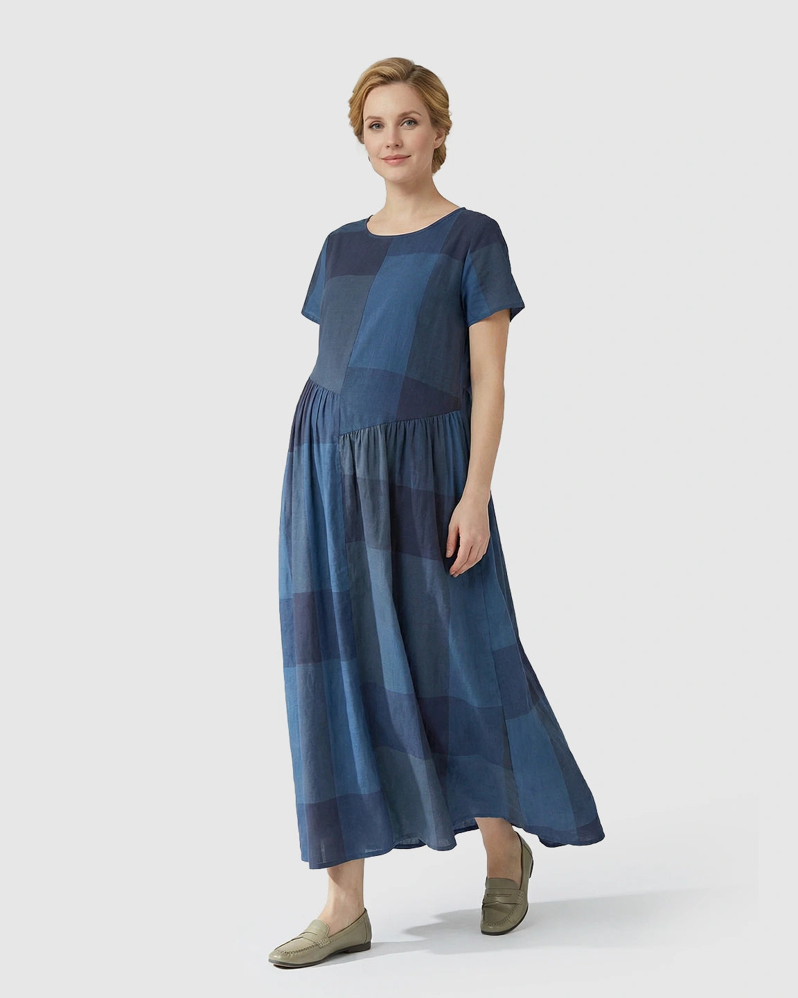 Plaid Relaxed Maternity Maxi Dress