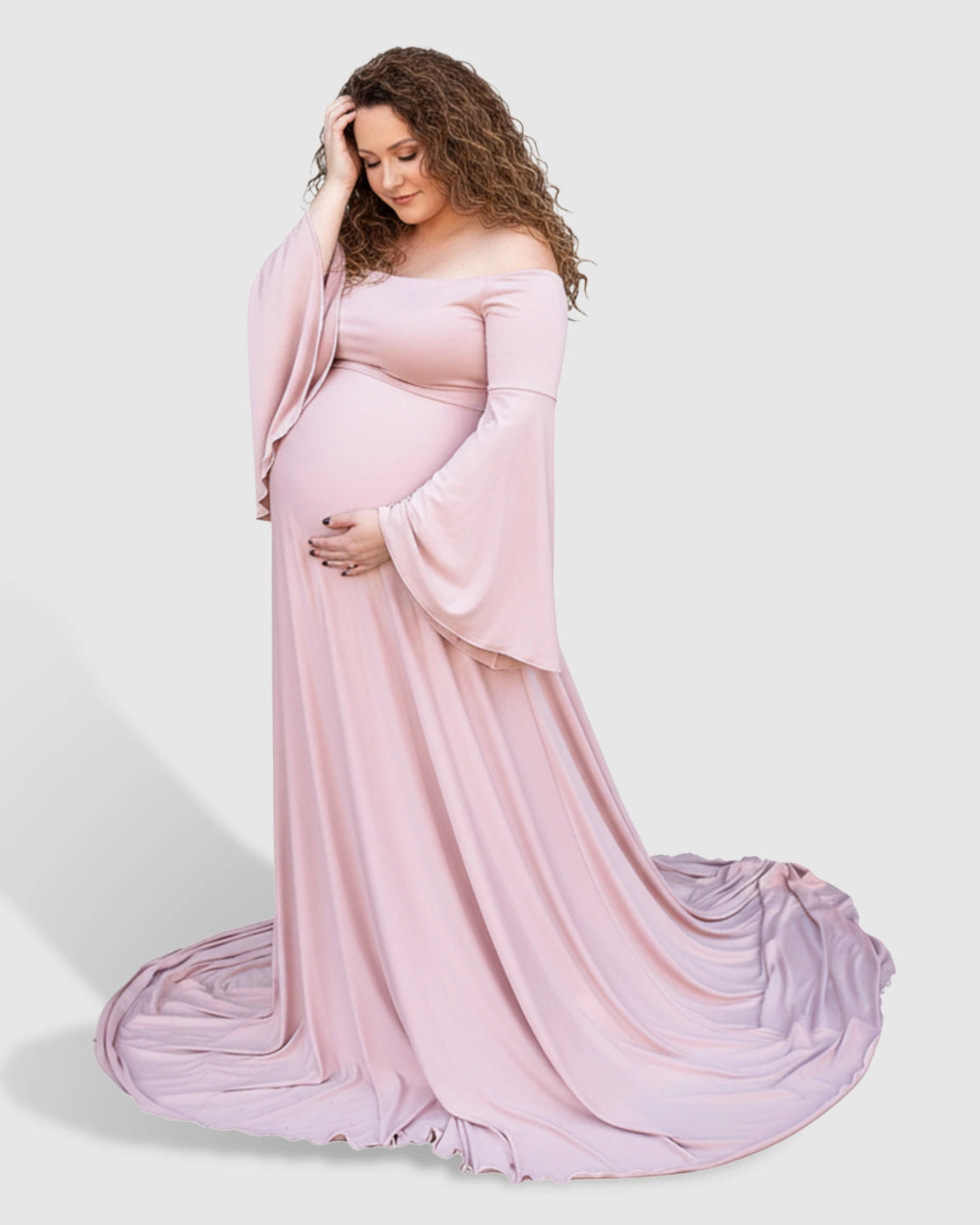 Off-Shoulder Bell Sleeve Boho Maternity Photoshoot Maxi Dress