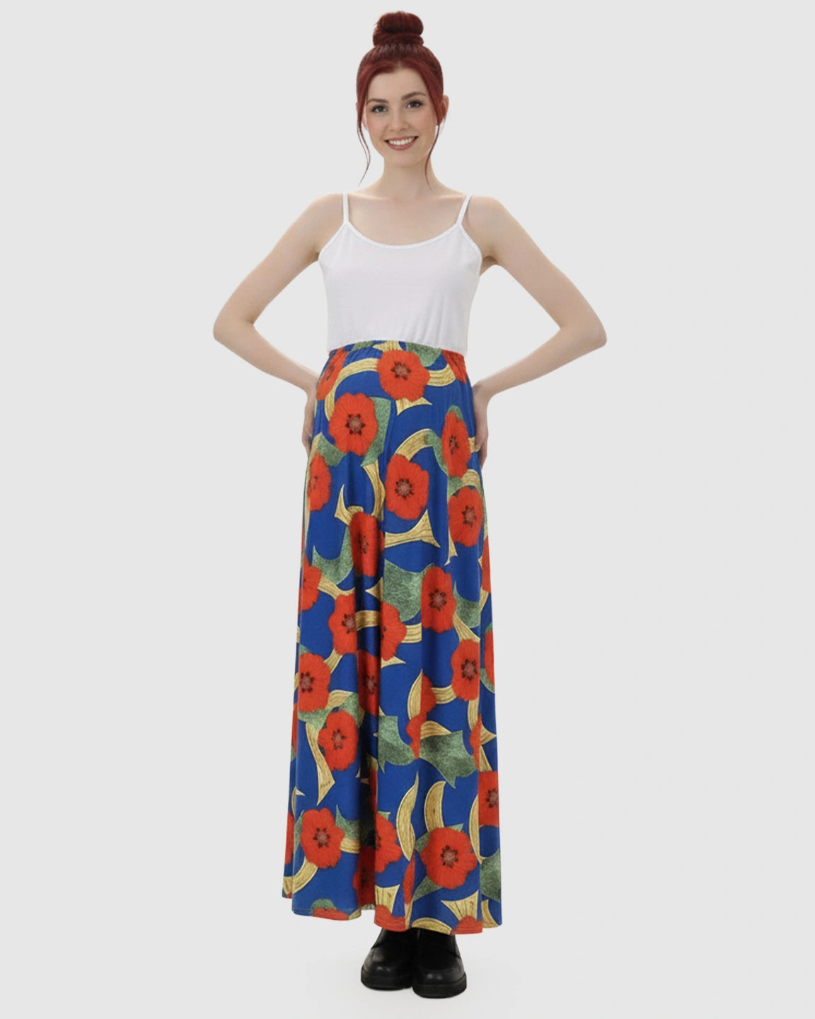 Vibrant Floral Sleeveless Wide-Skirt Maternity Maxi Dress