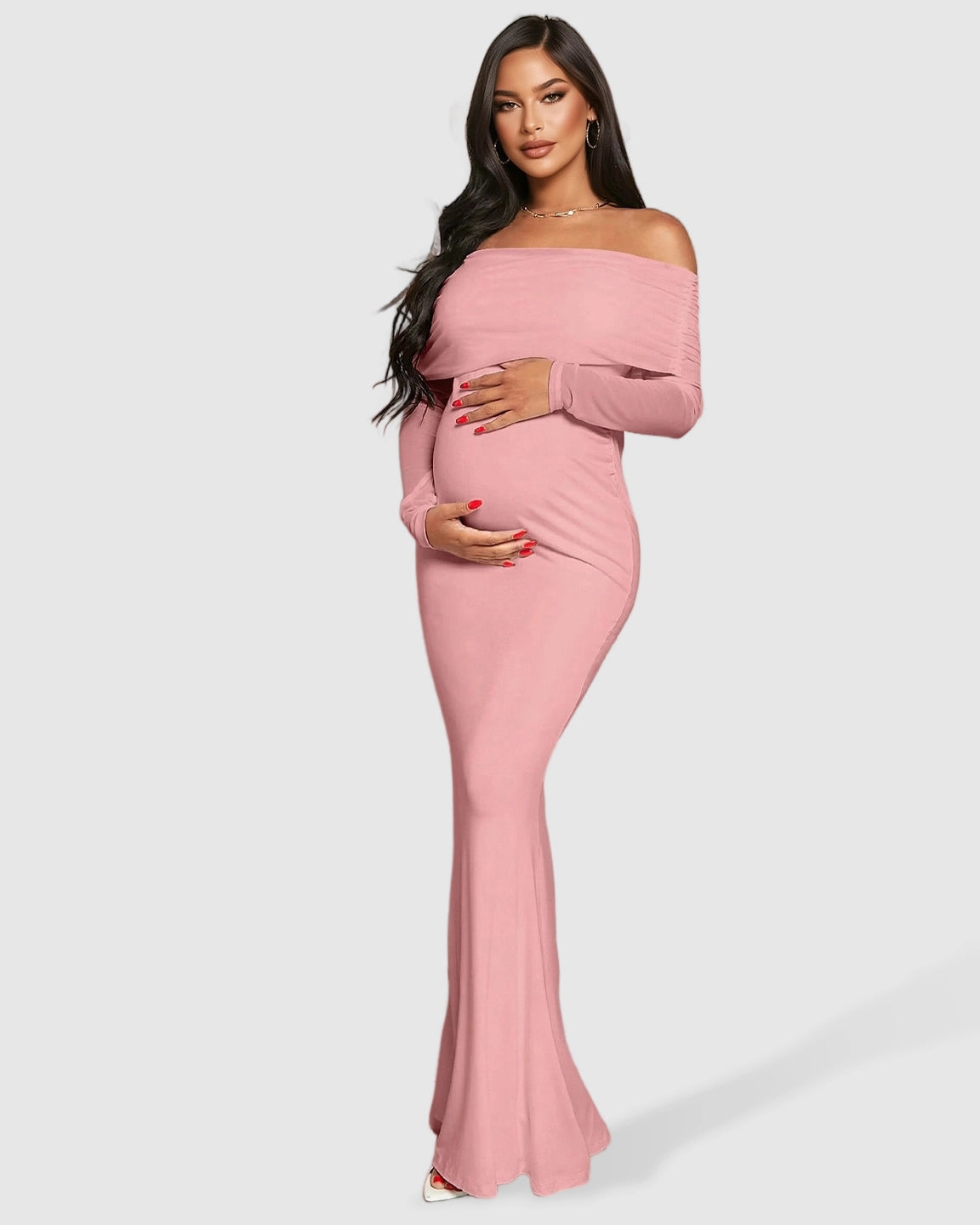 Draped Neck Mermaid Fit Maternity Maxi Dress