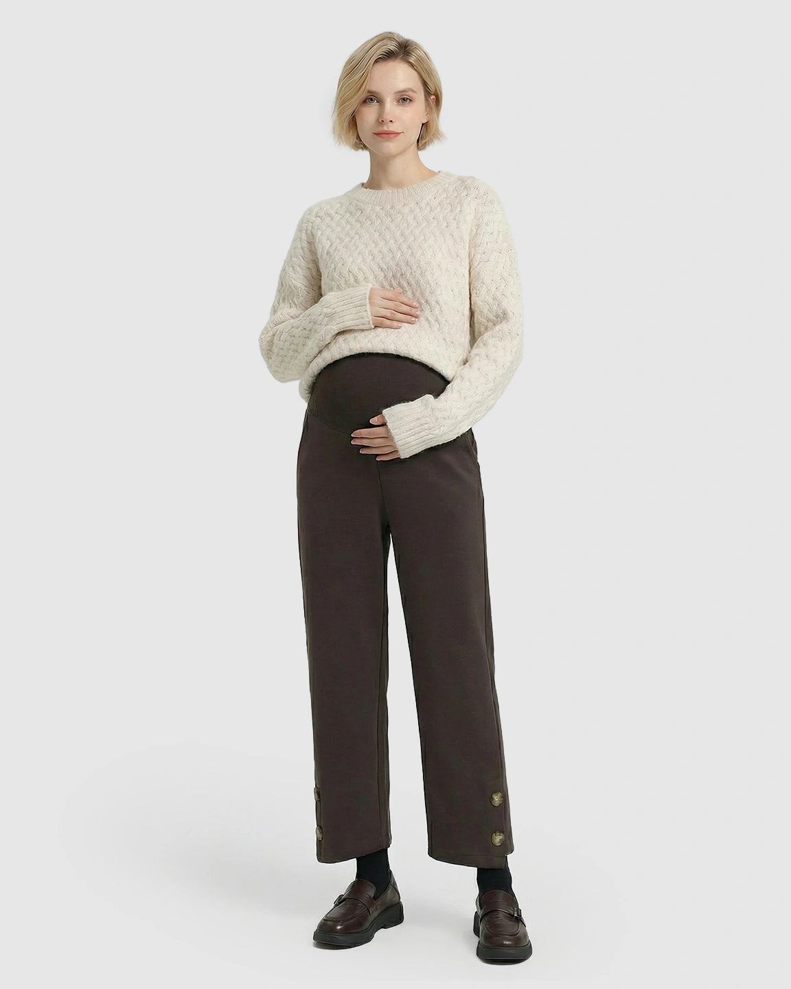 Button Detail Cropped Maternity Trousers