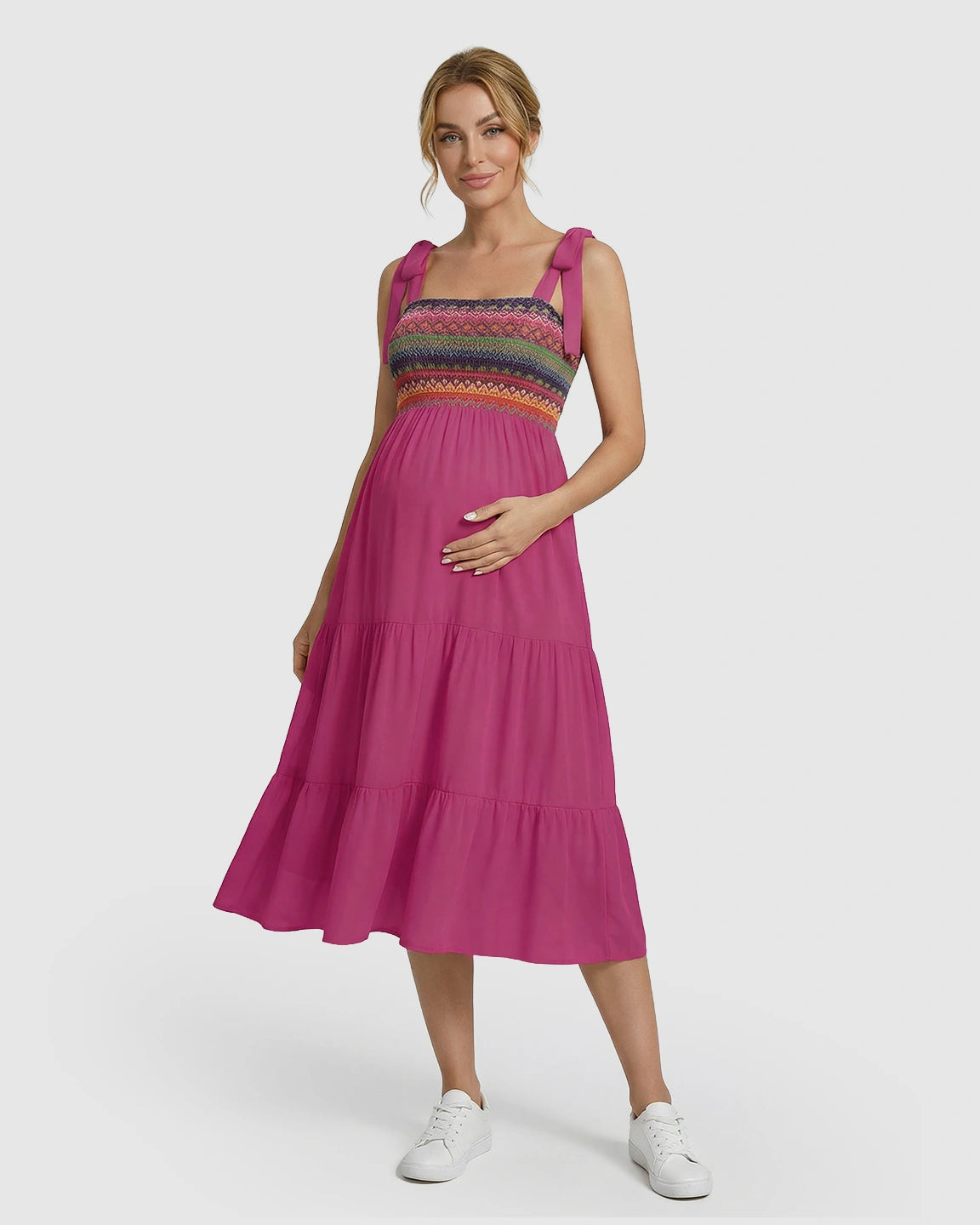 Shoulder Tie-Strap A-line Maternity Midi Dress
