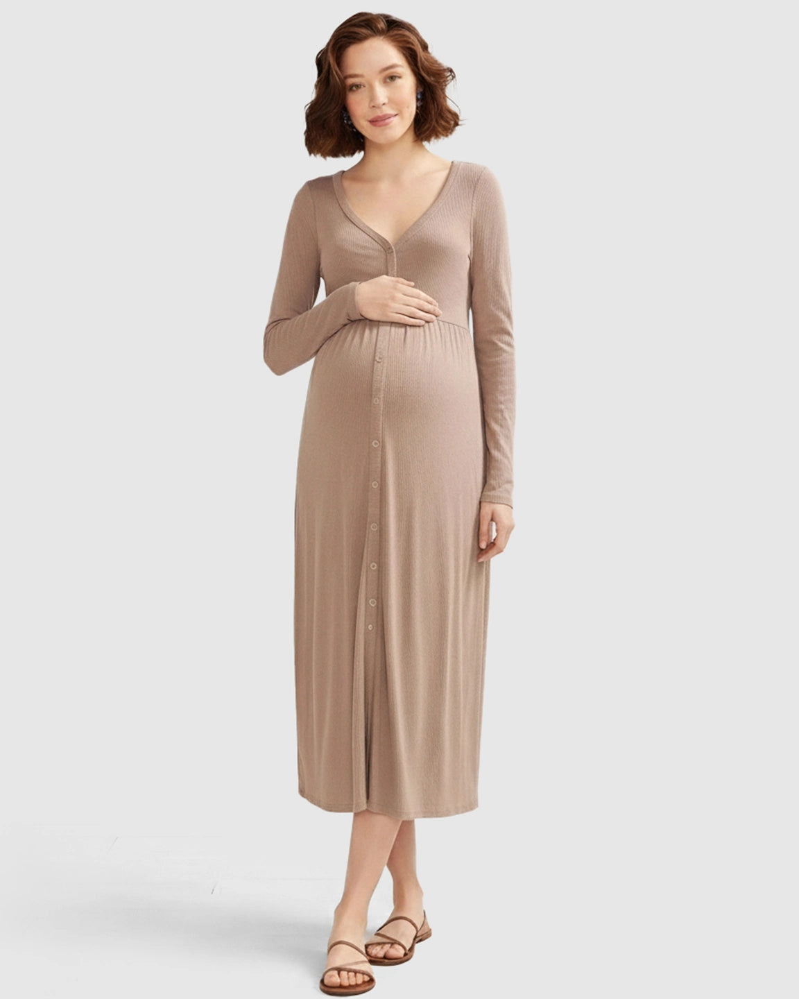 Button-Front Empire Waist Maternity Midi Dress