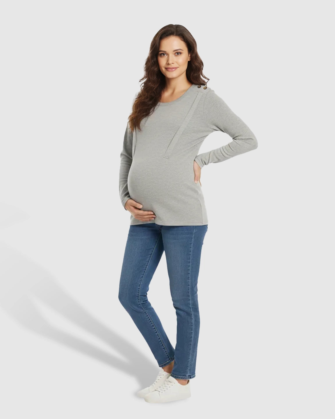 Ribbed Horizontal Zip-Feed Fitted Maternity Shirt