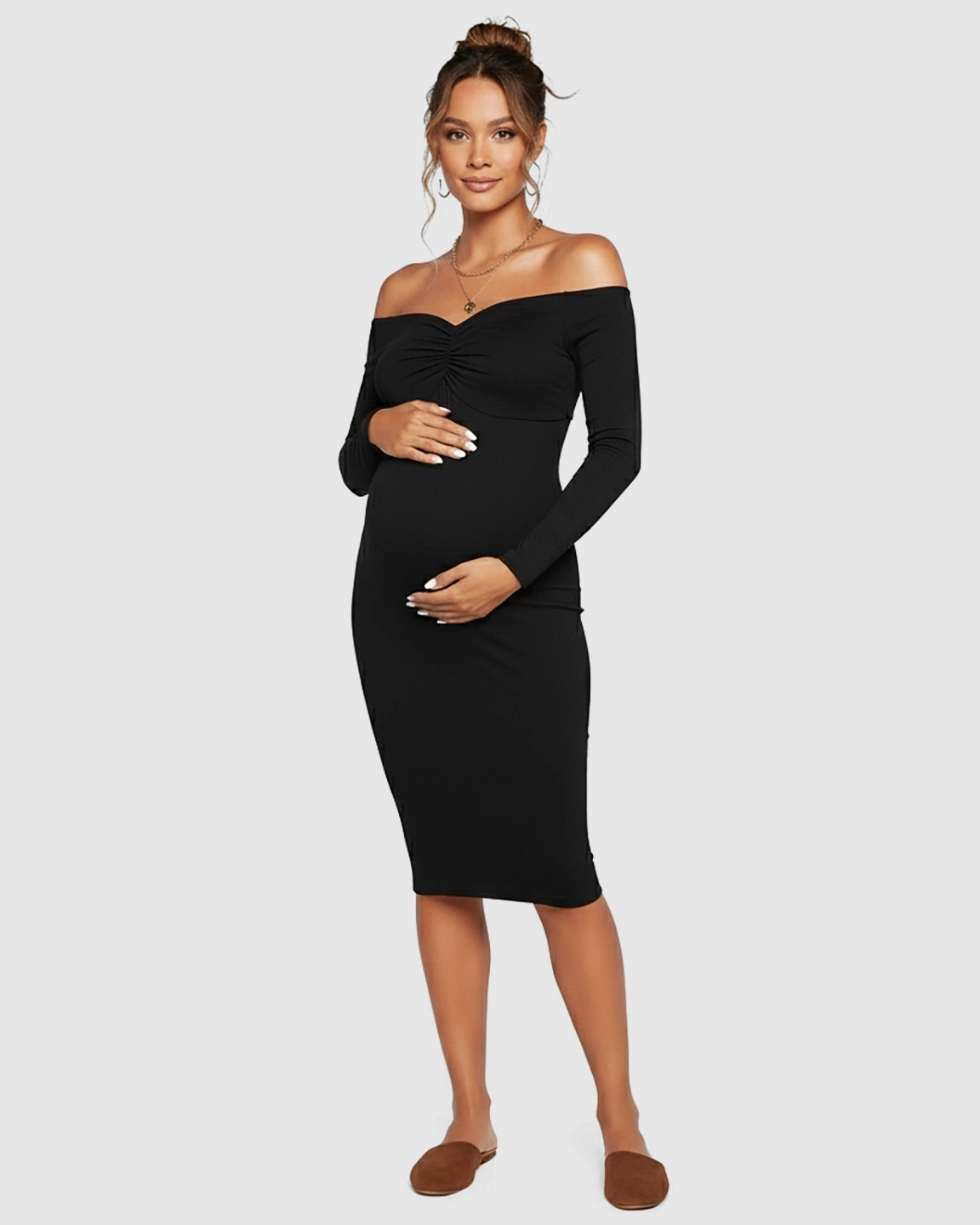 Off-Shoulder Bodycon Maternity Midi Dress