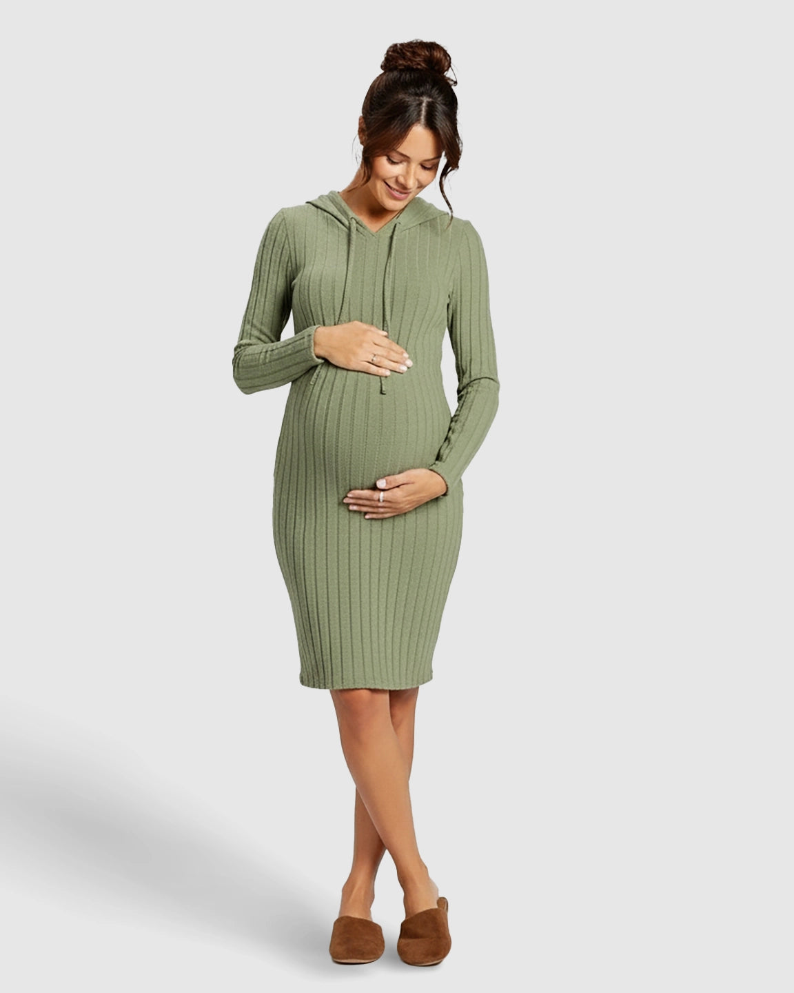 Ribbed Bodycon Hooded Maternity Midi Dress
