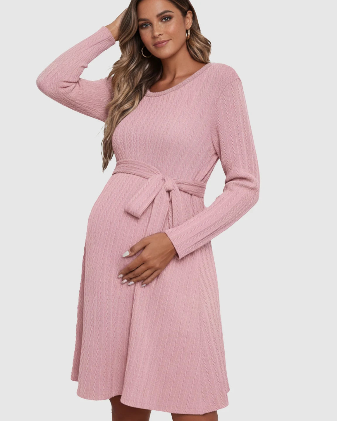 Ribbed Tie-Waist Maternity Midi Dress