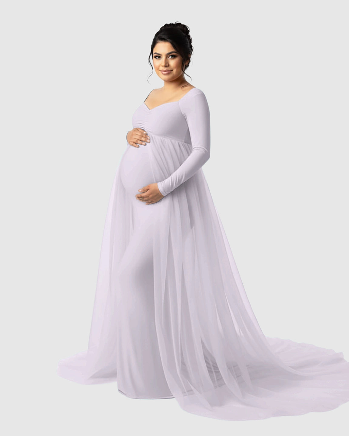 Sheer Mesh Flowy Train Maternity Maxi Dress